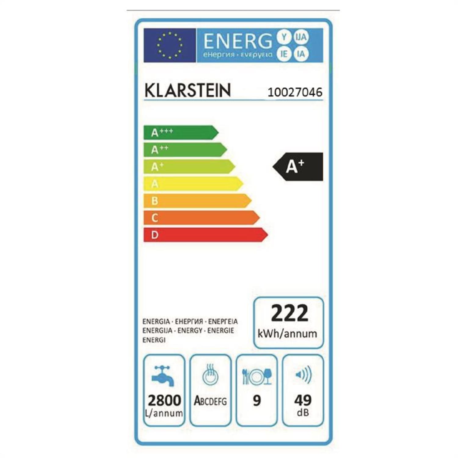 Klarstein Amazonia 45 , 1850 W, Pomivalni stroj , Energijski razred A+, 49 DB 