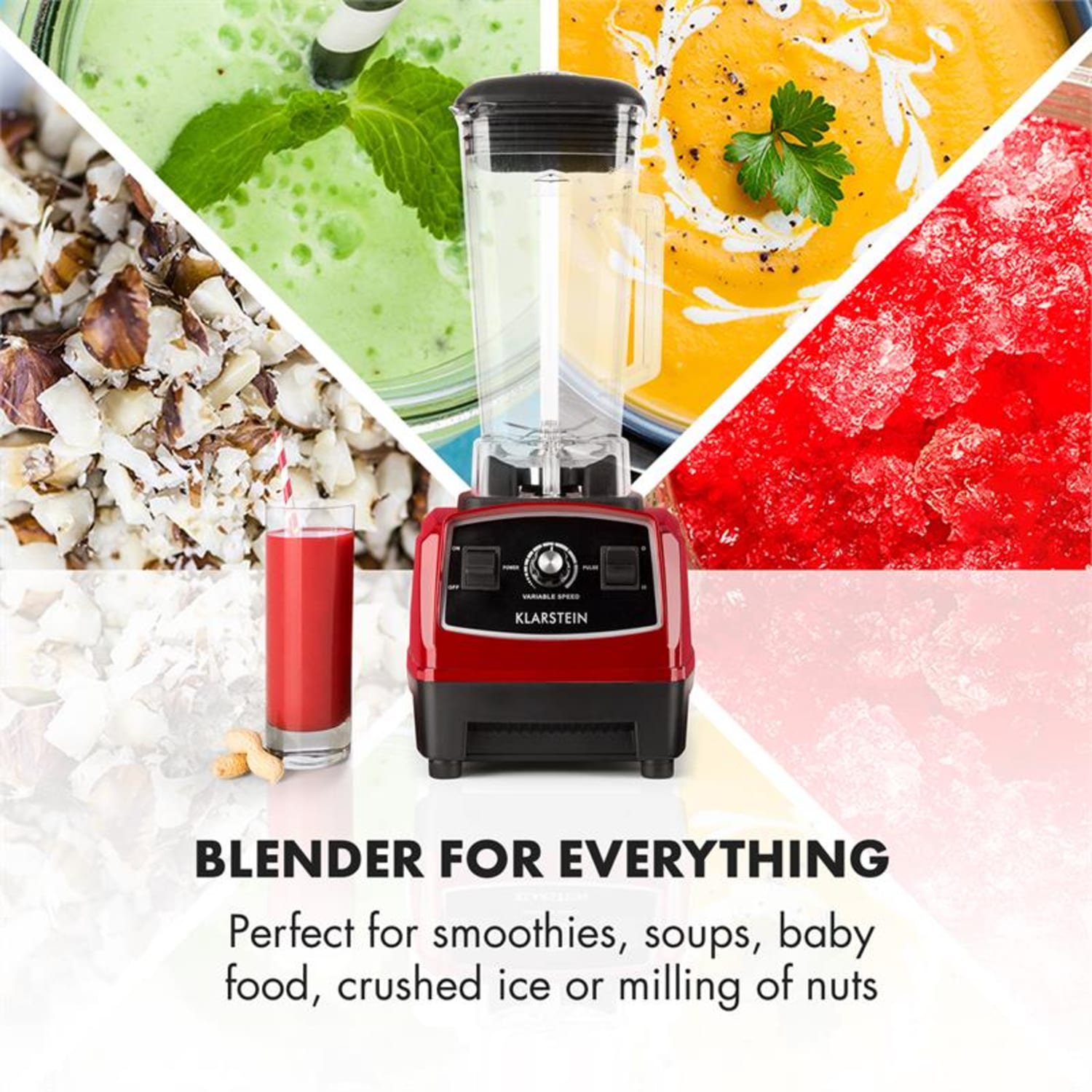 Klarstein Herakles-2G-R, 1200 W, 2 litry, stolní mixér, smoothie, bez BPA, stolní mixér Červená