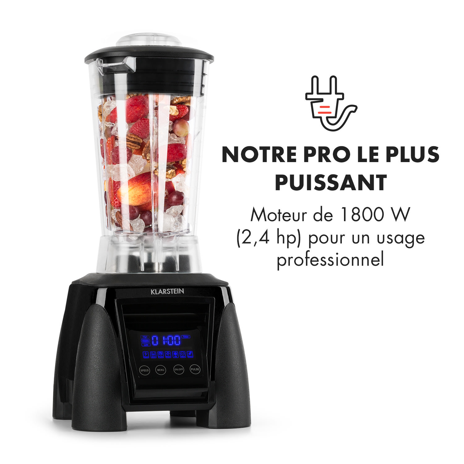 Herakles 8G mixeur blender blender professionnel 1800W sans BPA -noir Noir