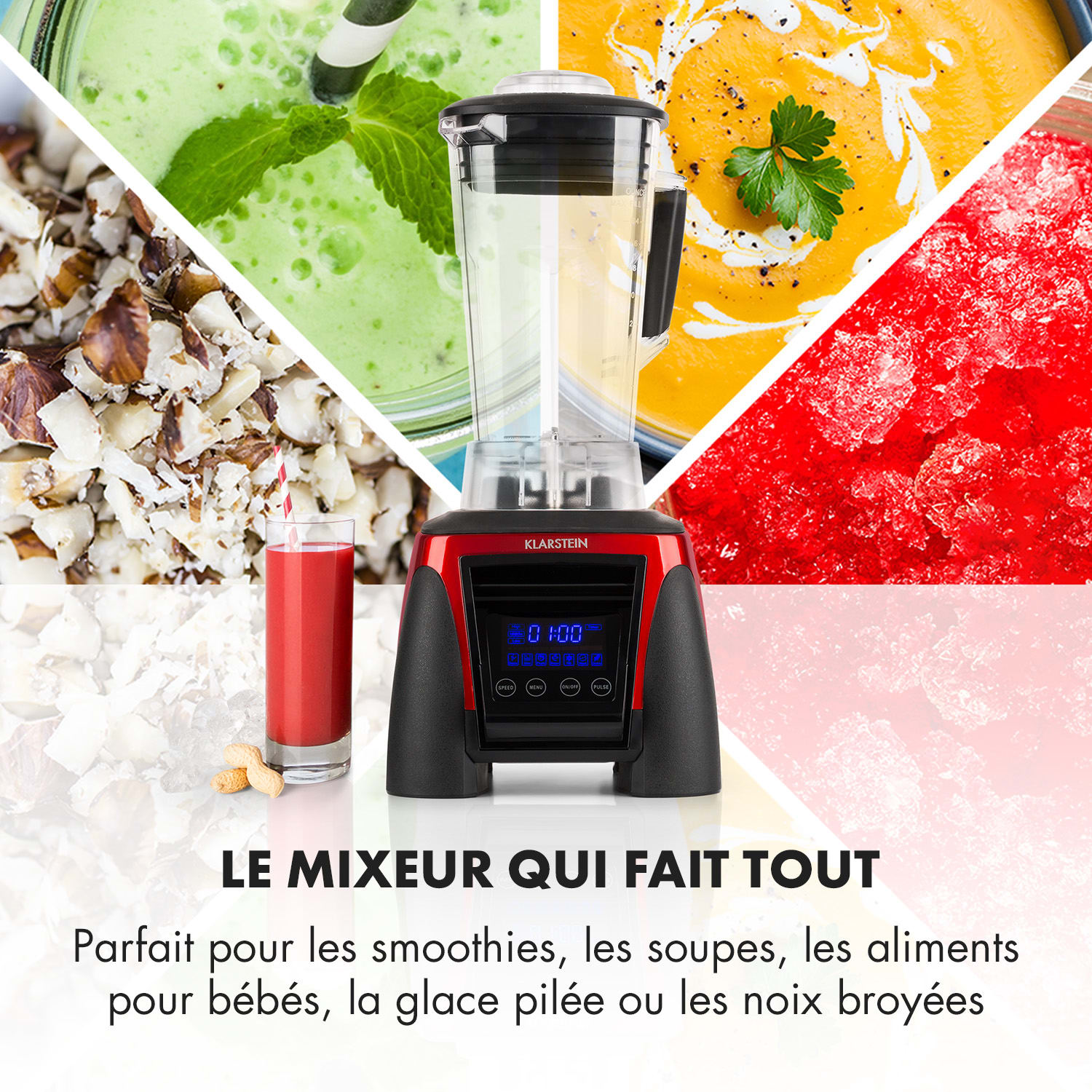 Herakles 8G mixeur blender blender professionnel 1800W sans BPA -rouge Rouge