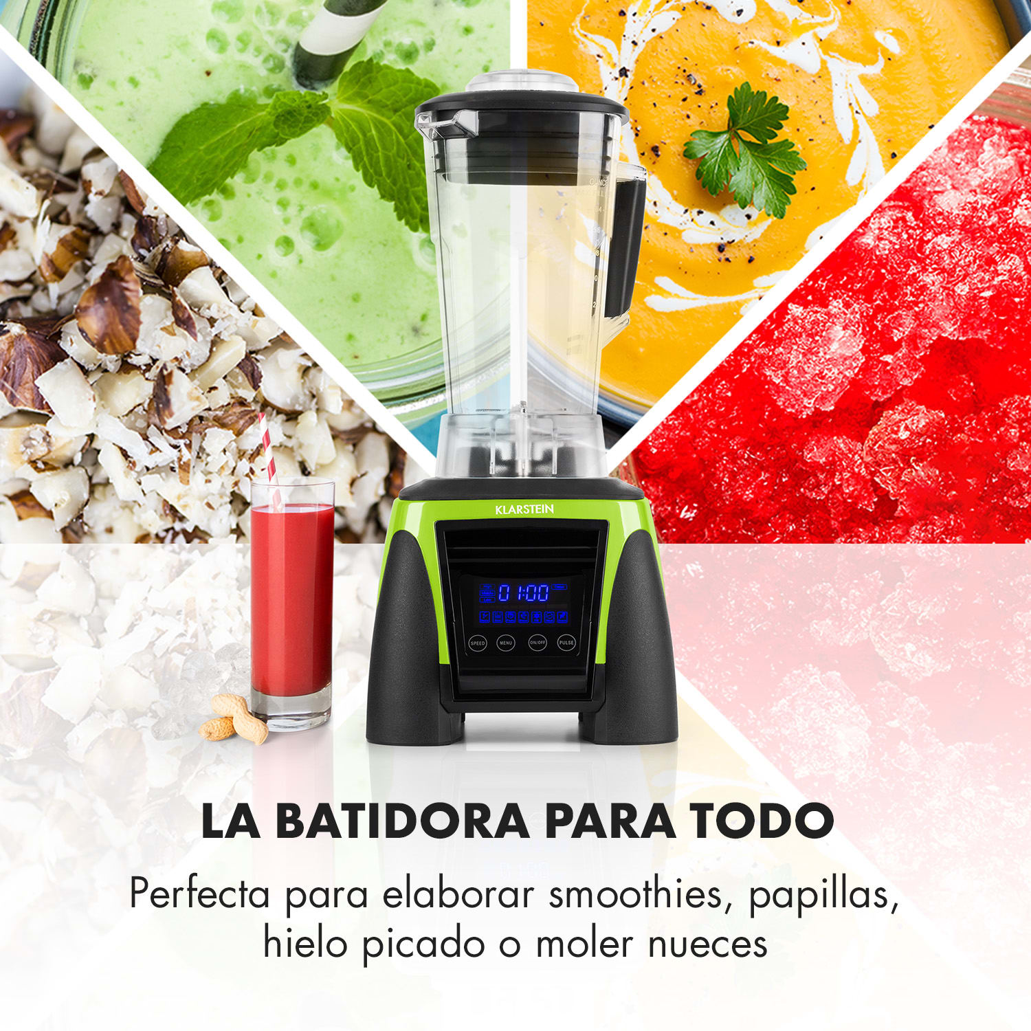 Herakles 8G batidora de vaso para smoothie 1800 W verde sin BPA Verde