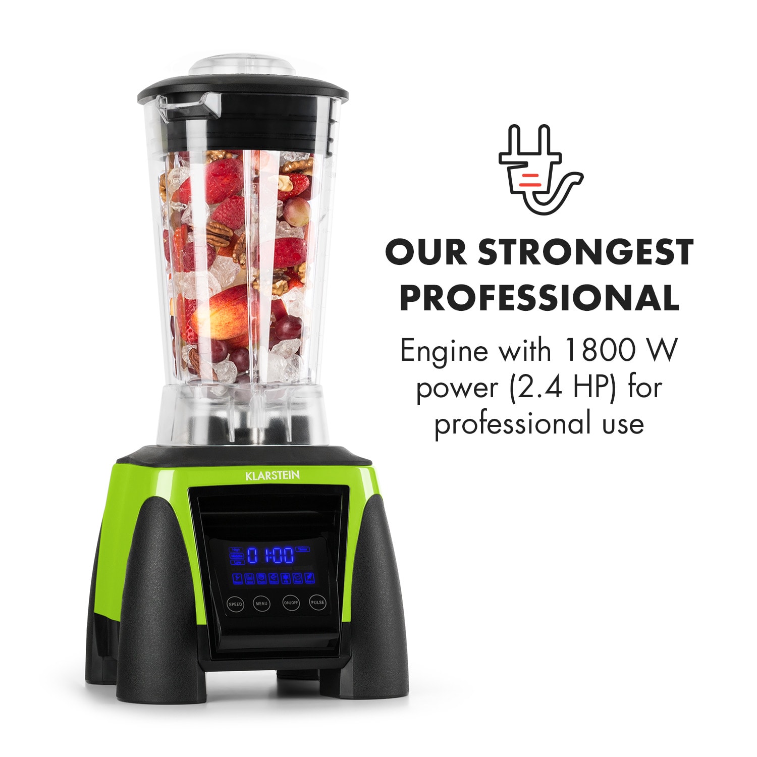 Klarstein Herakles-8G-G, 1800 W, 2 l, stolní mixér, zelený, green smoothie, bez BPA Zelená