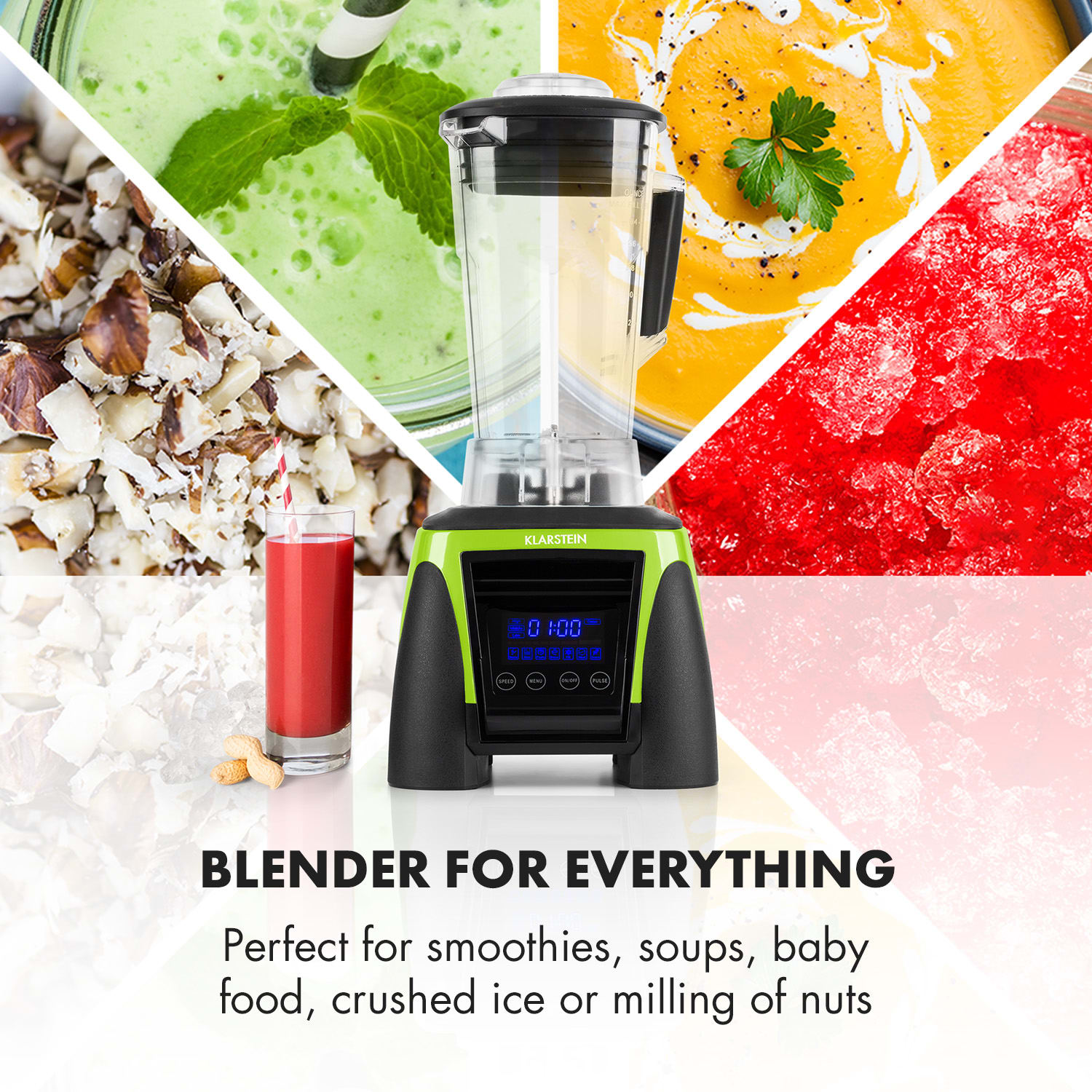 Klarstein Herakles-8G-G, 1800 W, 2 l, stolní mixér, zelený, green smoothie, bez BPA Zelená
