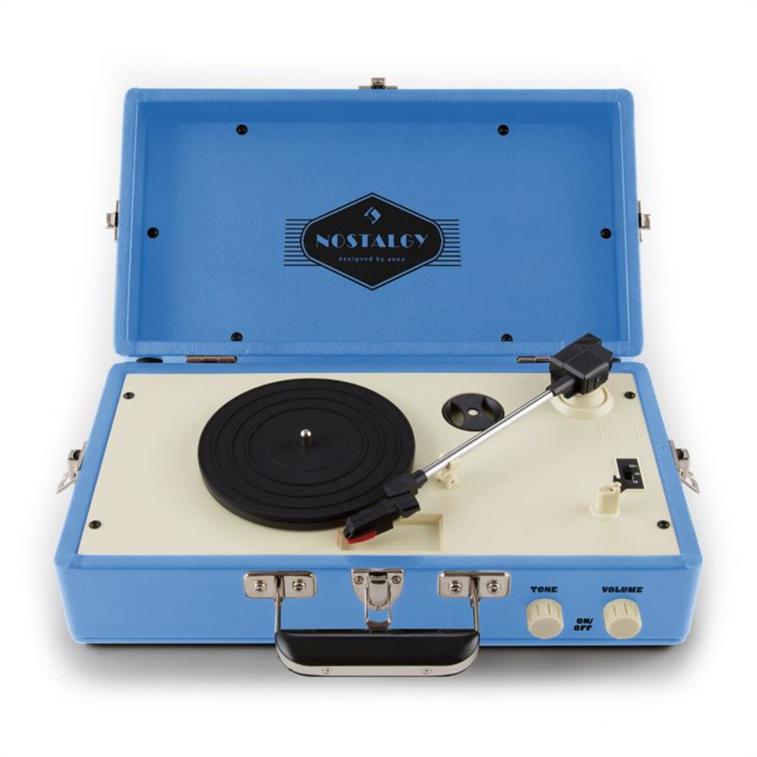 Nostalgy Buckingham Tocadiscos maletín retro AUX Azul 