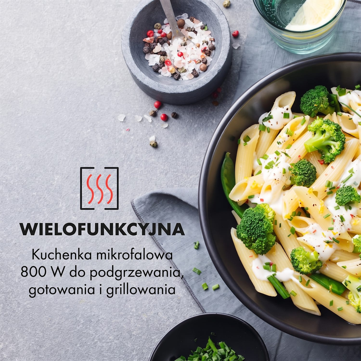 Fine Dinesty, kuchenka mikrofalowa z grillem, 800/1000 W, 23 l, styl retro, 12 programów Czerwony