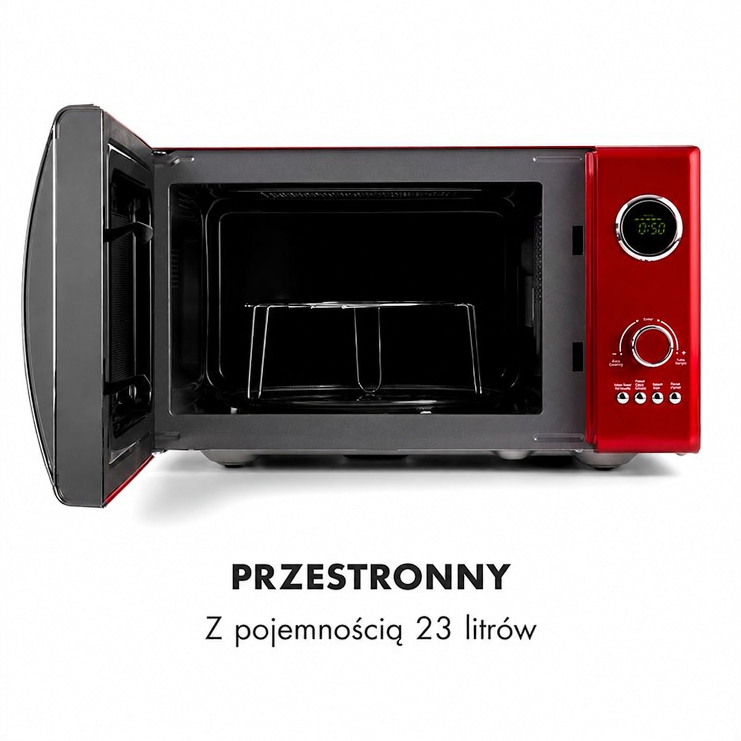 Fine Dinesty, kuchenka mikrofalowa z grillem, 800/1000 W, 23 l, styl retro, 12 programów Czerwony
