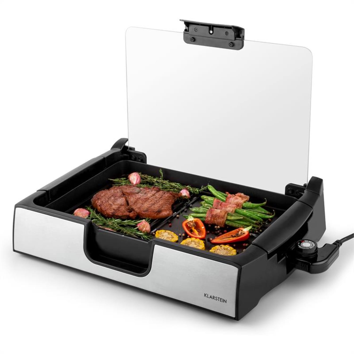 Klarstein Showmaster asztali grill, 1500 W, max. 250 °C, üveg fedél 