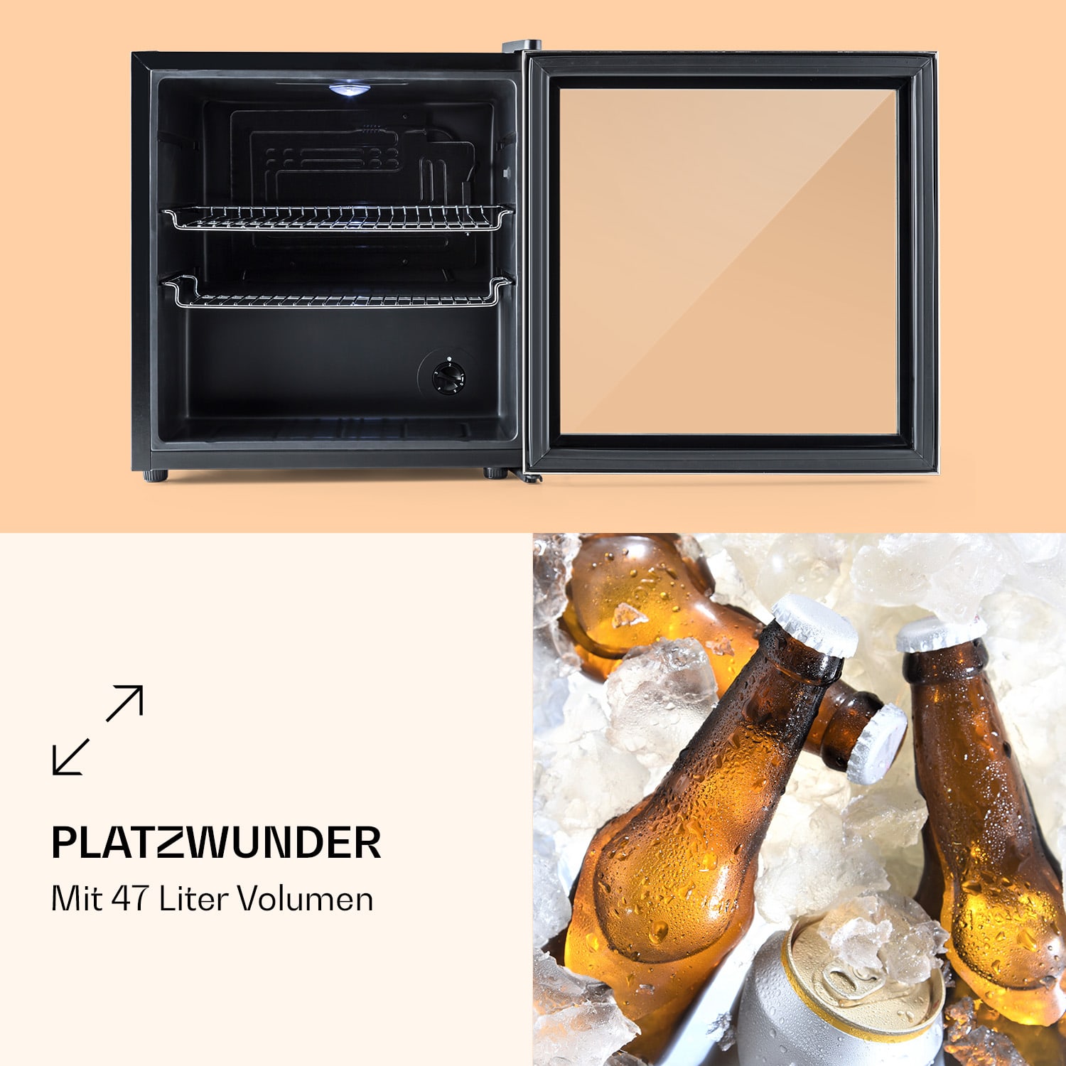 Beersafe L Kühlschrank 47 Liter 2 Böden Panoramaglastür Edelstahl 47 Ltr | Edelstahl