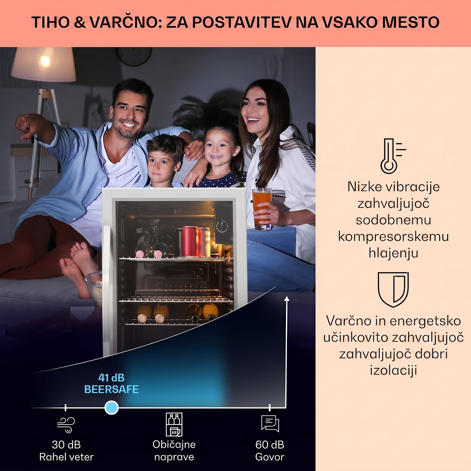 Beersafe XXL, 80-litrski hladilnik, energijski razred E 80 L | Črna | Srebrna