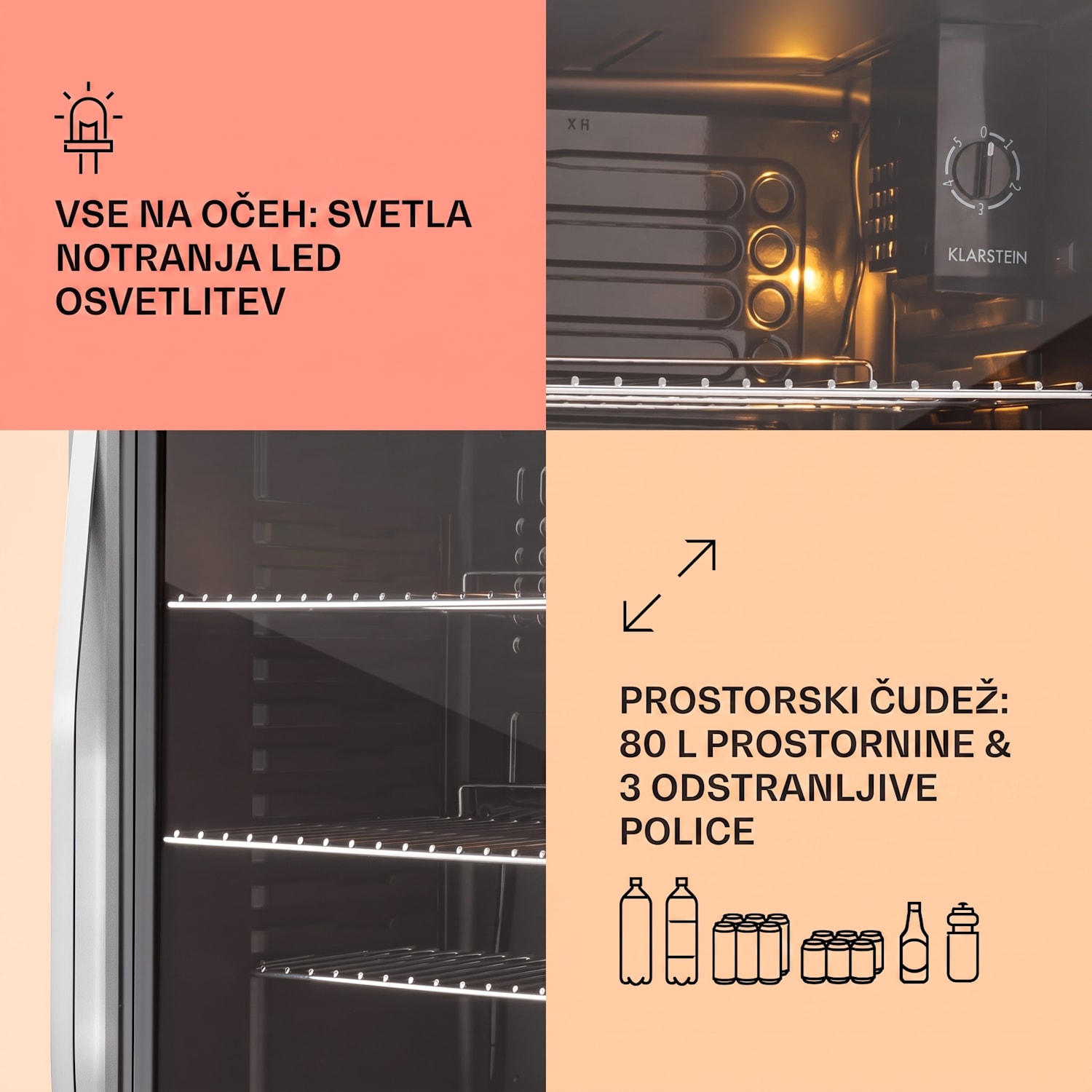 Beersafe XXL, 80-litrski hladilnik, energijski razred E 80 L | Črna | Srebrna
