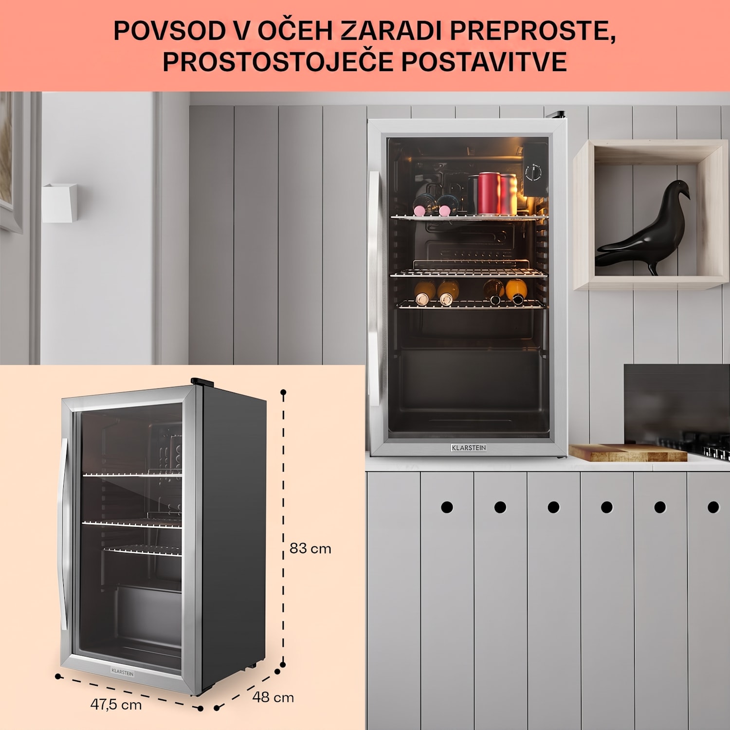 Beersafe XXL, 80-litrski hladilnik, energijski razred E 80 L | Črna | Srebrna