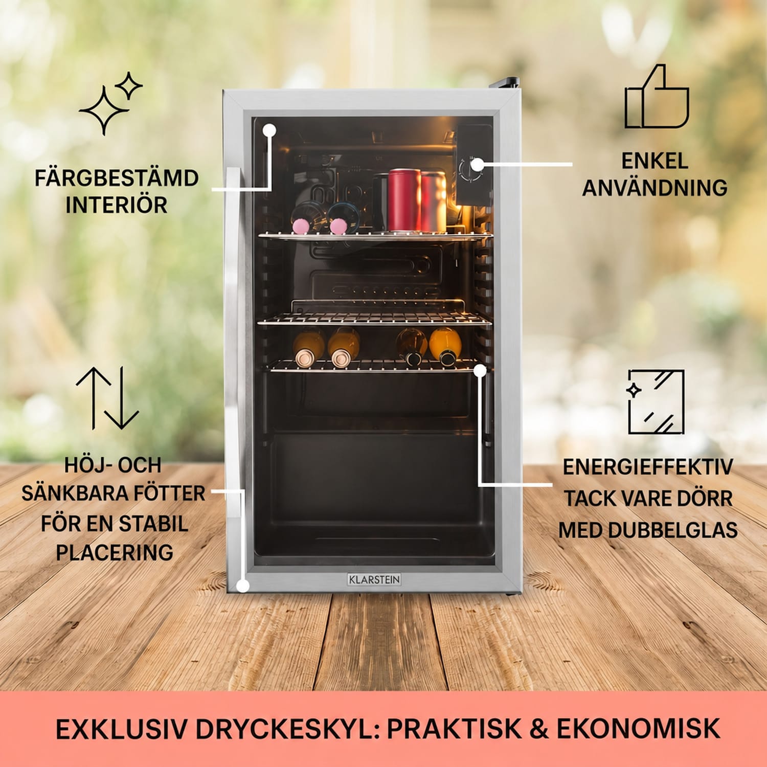 Beersafe XXL dryckeskyl 80 liter 3 hyllor panoramaglasdörr rostfritt stål 80 L | E | Silver | Silver