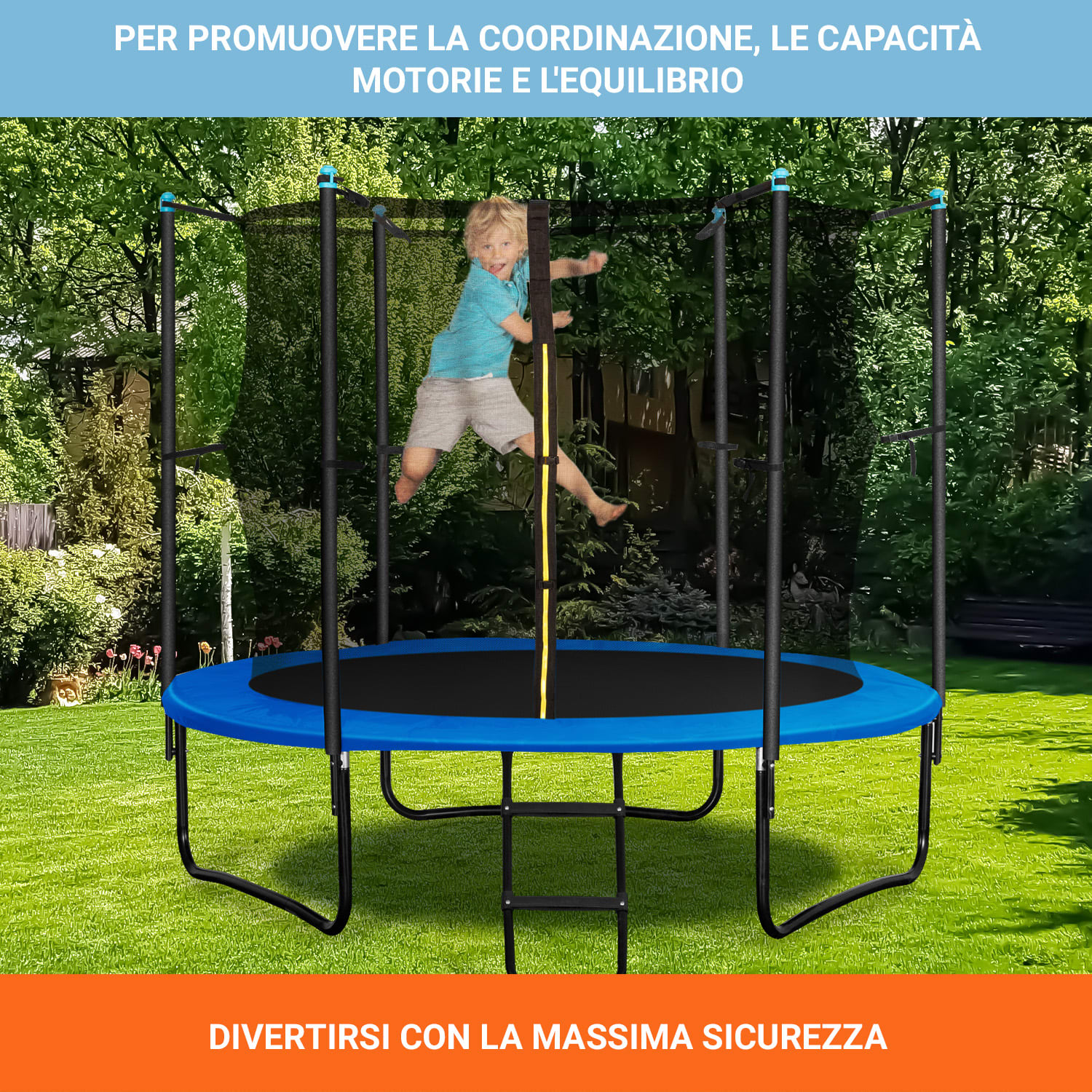 Rocketboy 250 Tappeto Elastico 250cm Rete di Sicurezza Interna Blu 250 cm | Sports Blue