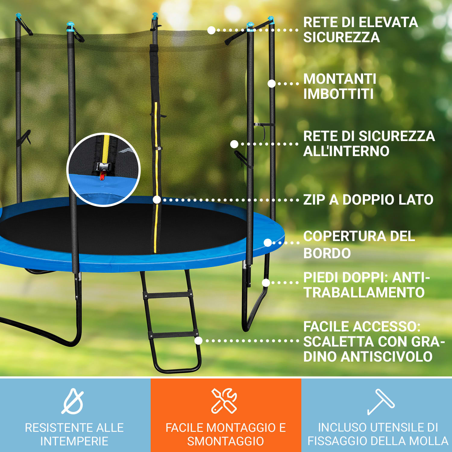 Rocketboy 250 Tappeto Elastico 250cm Rete di Sicurezza Interna Blu 250 cm | Sports Blue