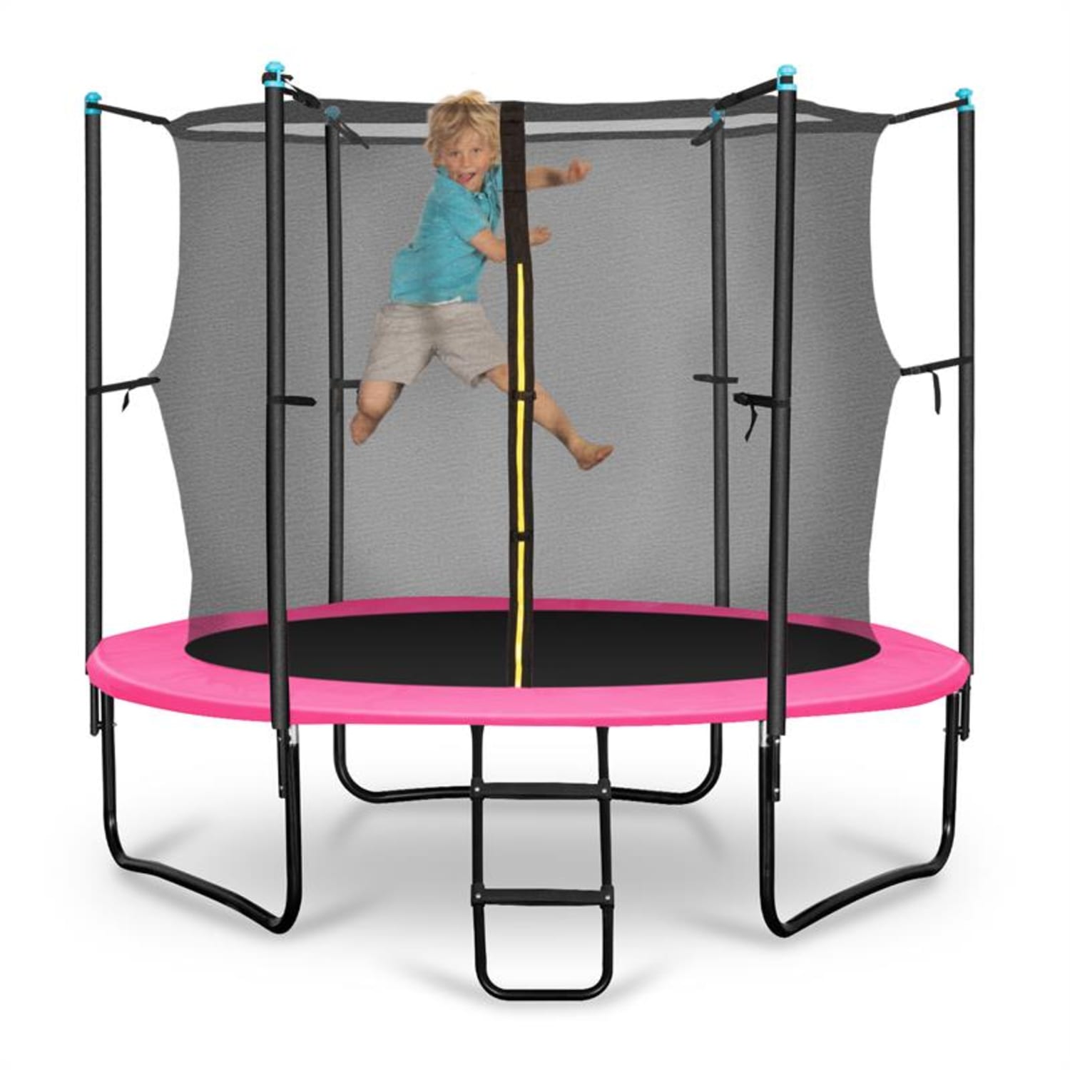 Rocketboy 250, 250 cm trampolin, unutarnja sigurnosna mreže, široke ljestve, ružičasti 