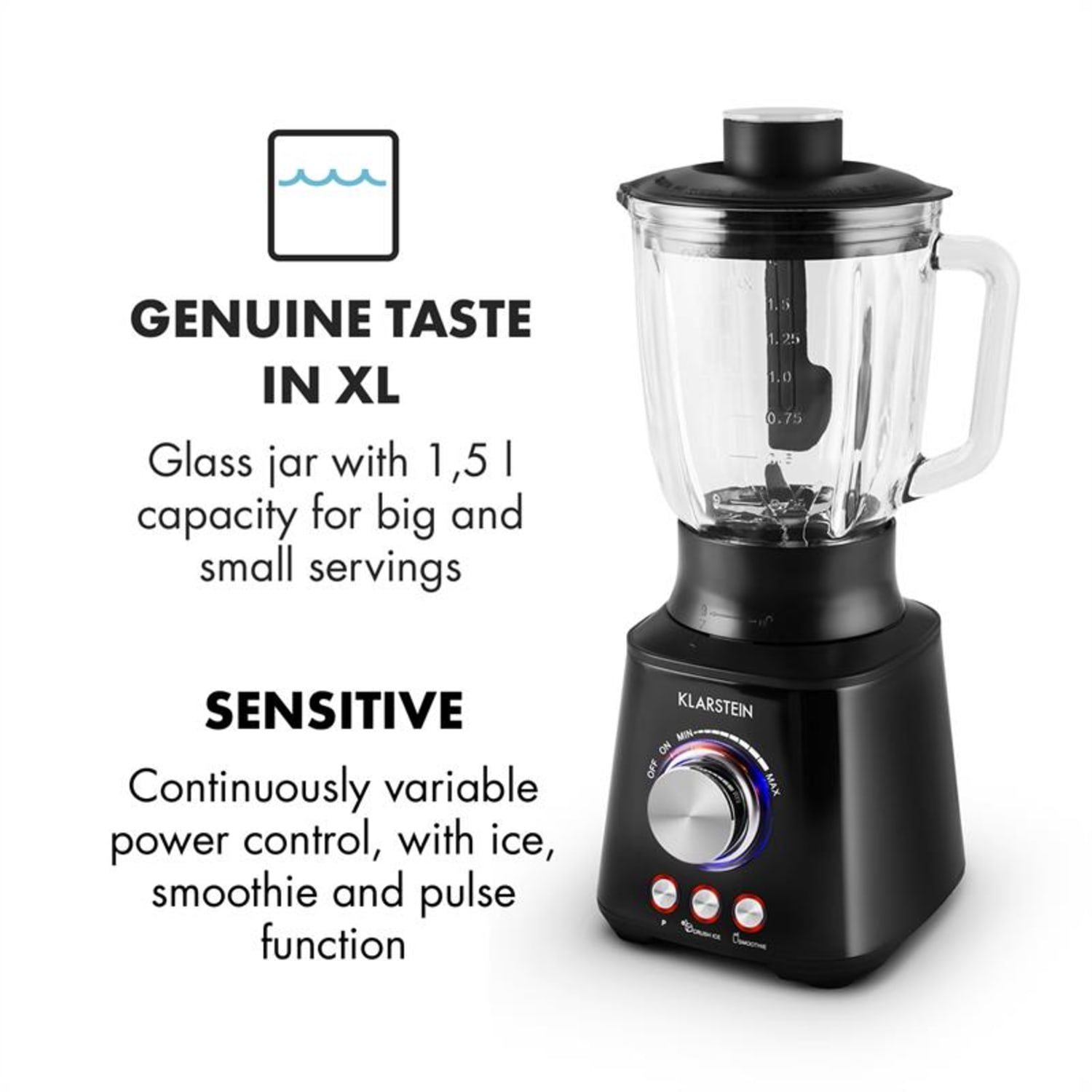 Klarstein TK30-Herakles-B, 1000 W, 1,5 l, stolní mixér, nerezová ocel, černý Černá