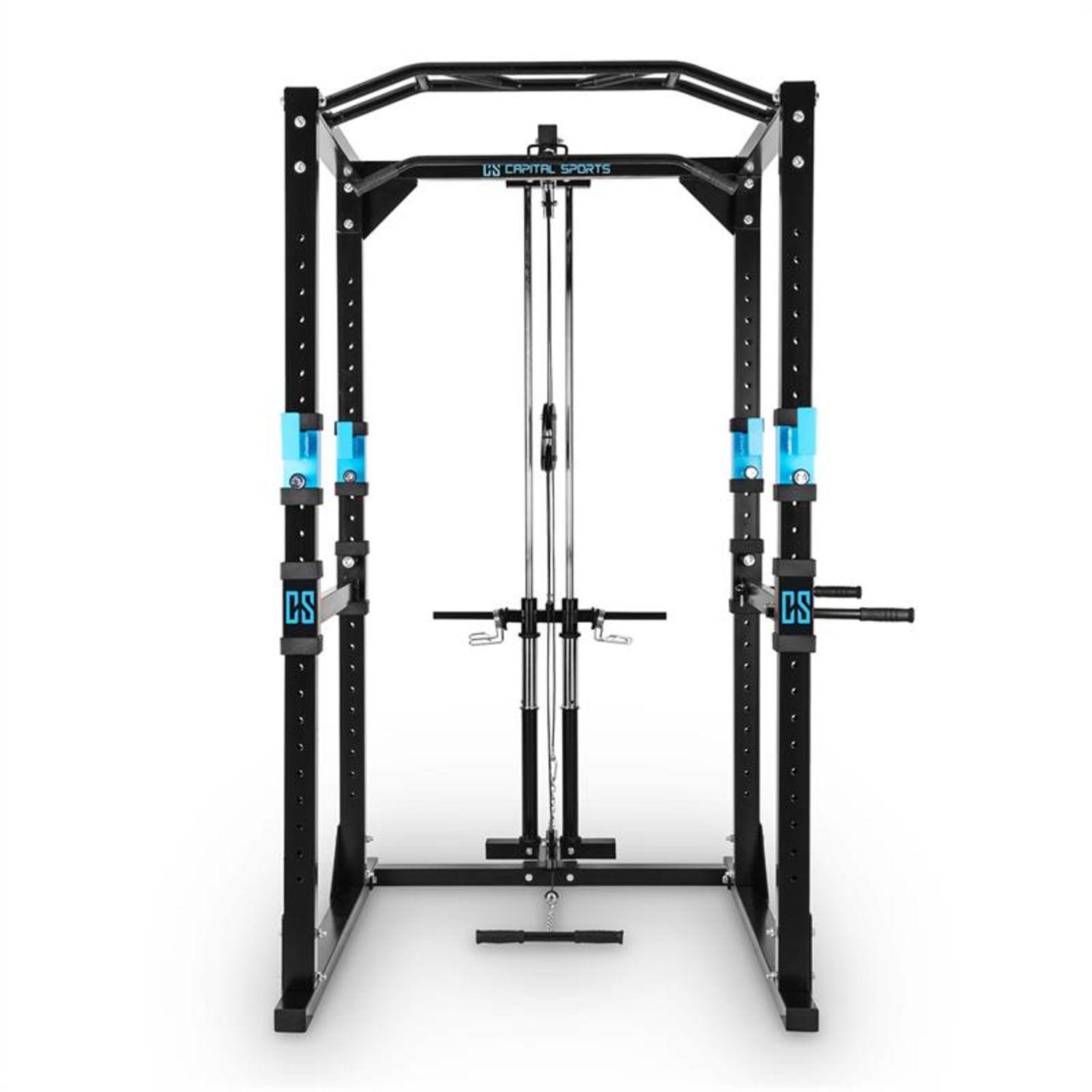 Tremendour Plus Power Rack acél állvány otthoni edzéshez, hátlehúzócsiga Lat Pull-al | Fekete