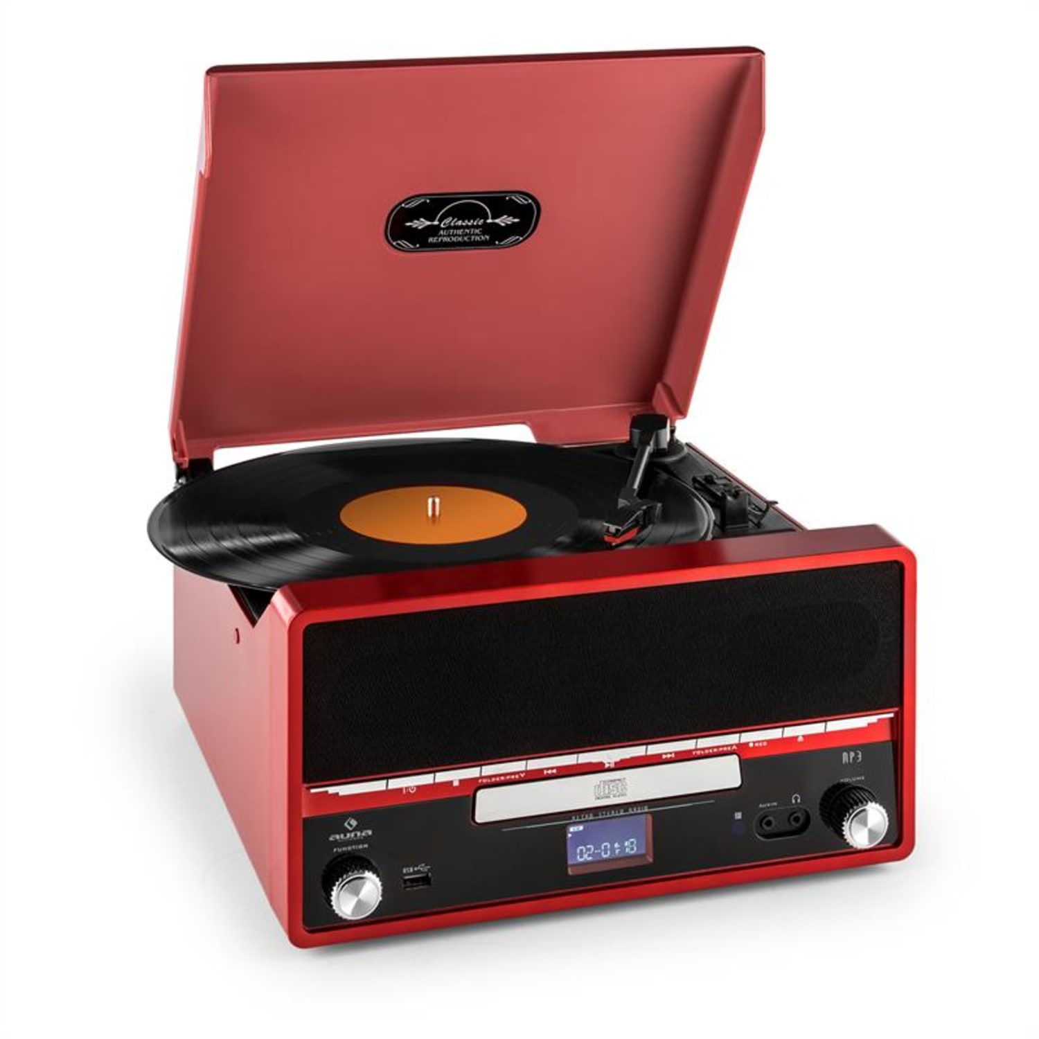 RTT 1922 Cadena estéreo retro MP3 CD USB FM AUX función grabación roja Rojo