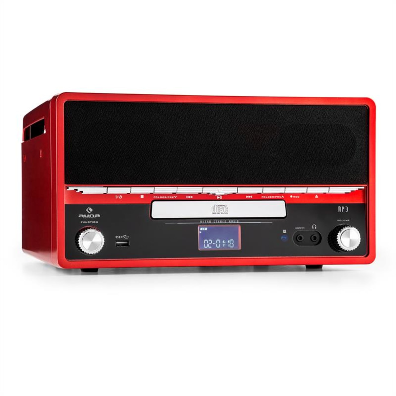 RTT 1922 Cadena estéreo retro MP3 CD USB FM AUX función grabación roja Rojo