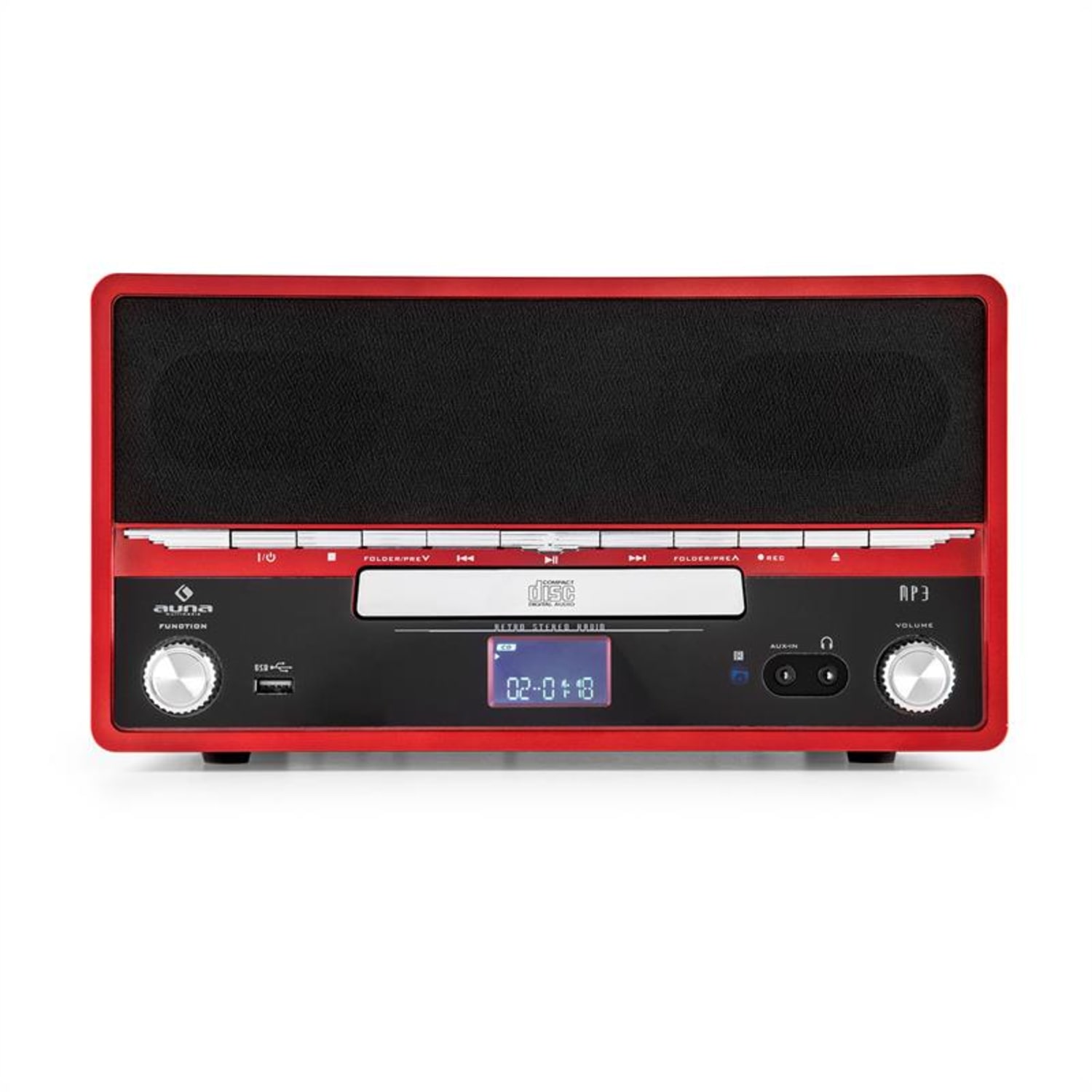 RTT 1922 Cadena estéreo retro MP3 CD USB FM AUX función grabación roja Rojo