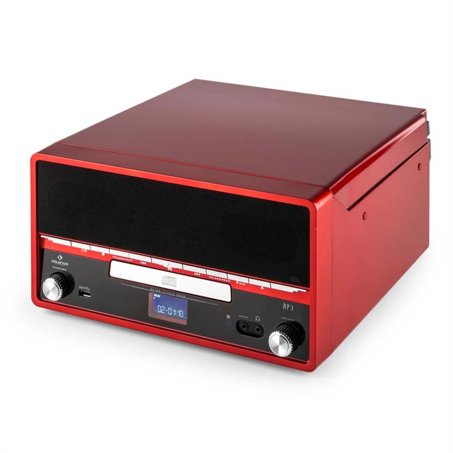 RTT 1922 Cadena estéreo retro MP3 CD USB FM AUX función grabación roja Rojo