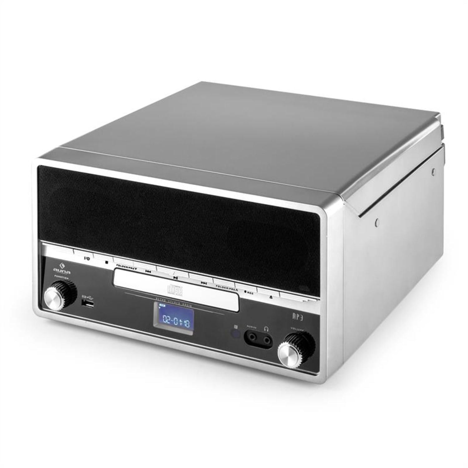 RTT 1922 Cadena estéreo retro MP3 CD USB FM AUX función grabación plateada Plata