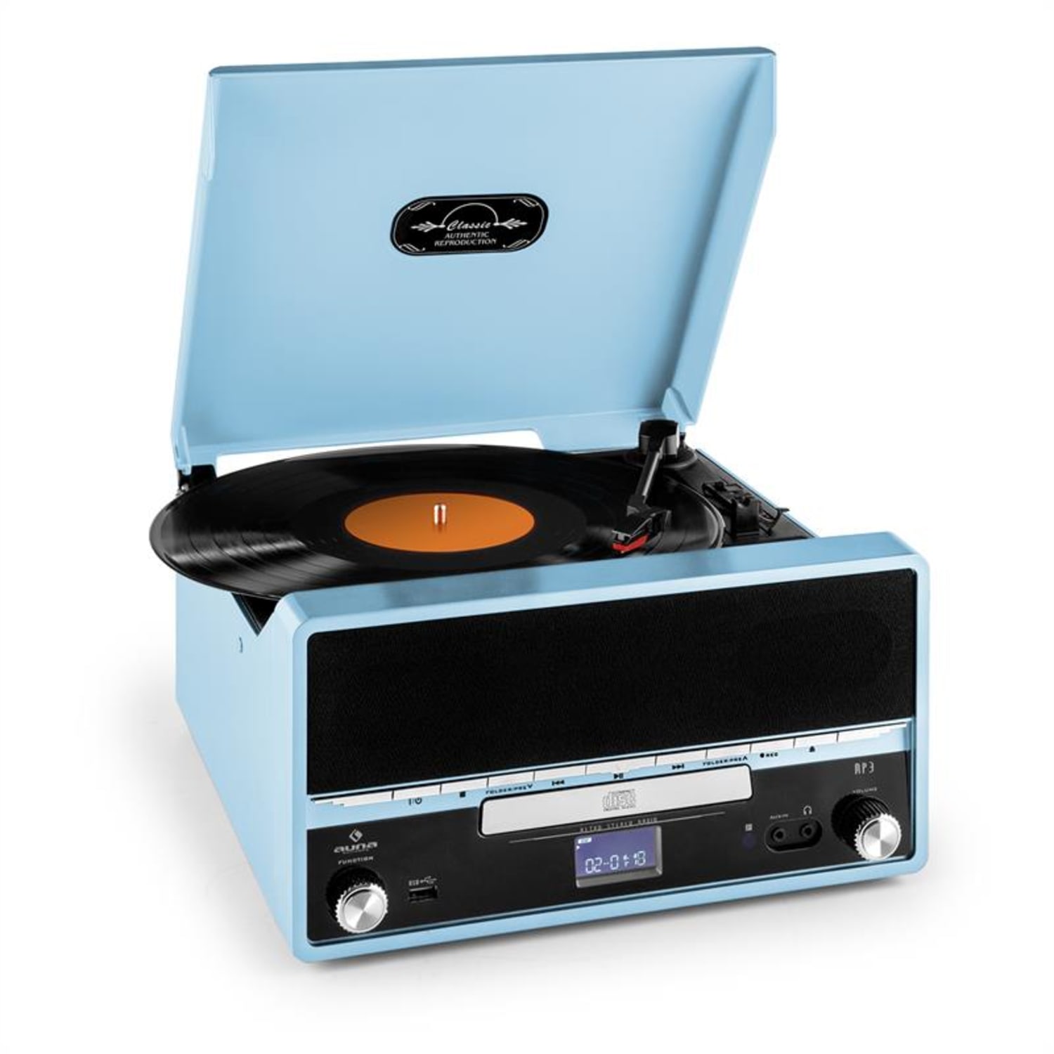 RTT 1922 Cadena estéreo retro MP3 CD USB FM AUX función grabación azul Azul