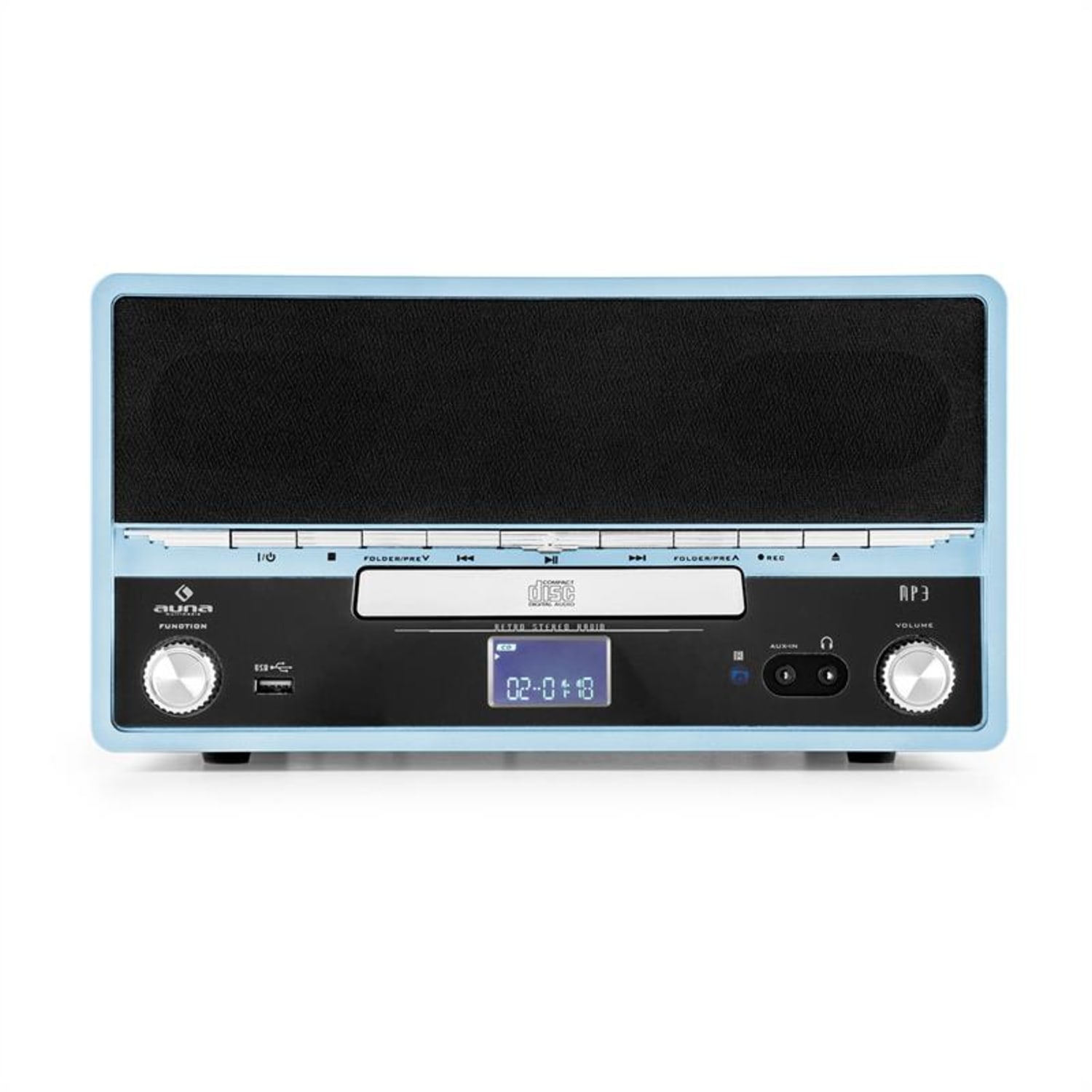 RTT 1922 Cadena estéreo retro MP3 CD USB FM AUX función grabación azul Azul