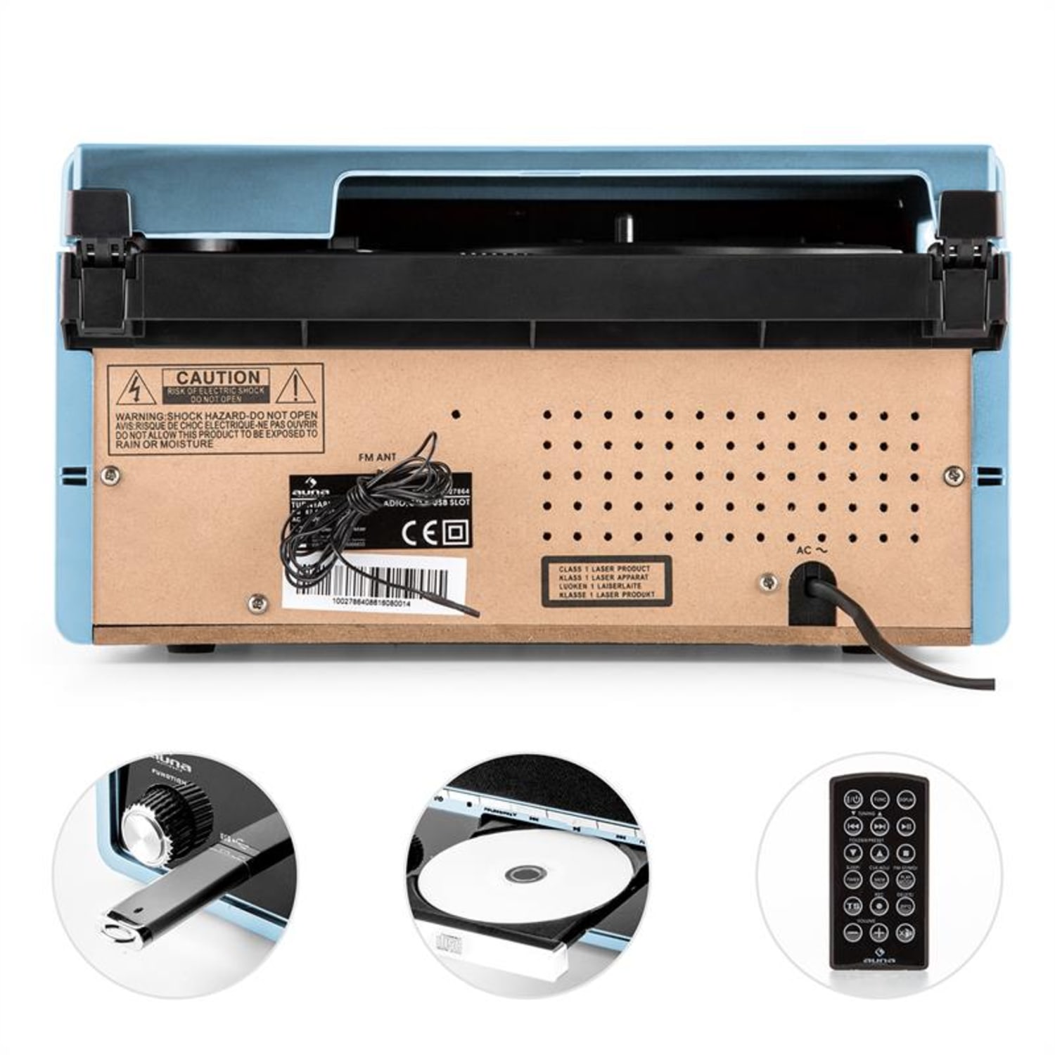 RTT 1922 Cadena estéreo retro MP3 CD USB FM AUX función grabación azul Azul