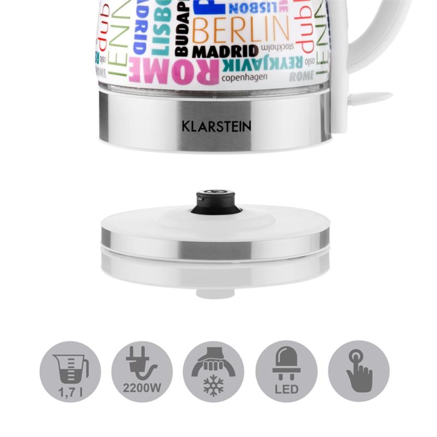 Kosmopolitan Bollitore d'acqua Ceramica 1,7 litri  LED 
