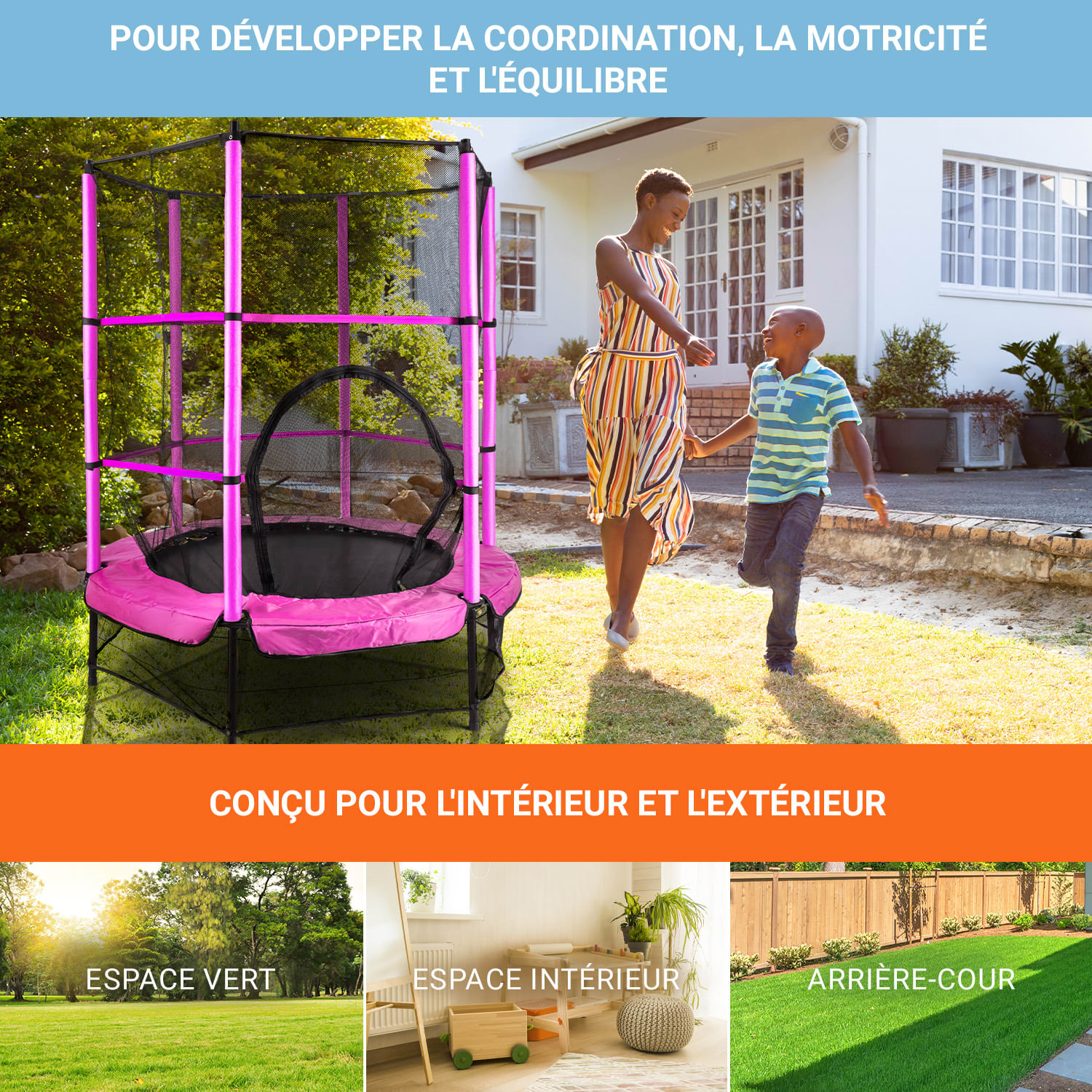 Rocketkid trampoline Ø 140 cm veiligheidsnet bungeevering vanaf 3 jaar Fuchsia