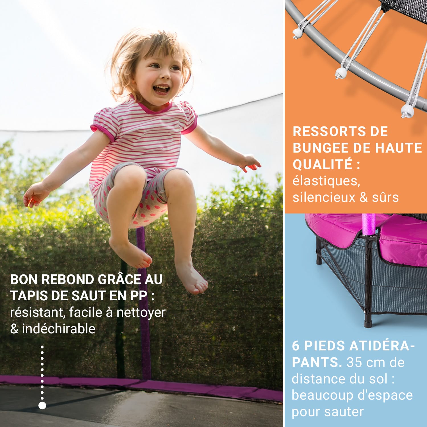 Rocketkid trampoline Ø 140 cm veiligheidsnet bungeevering vanaf 3 jaar Fuchsia