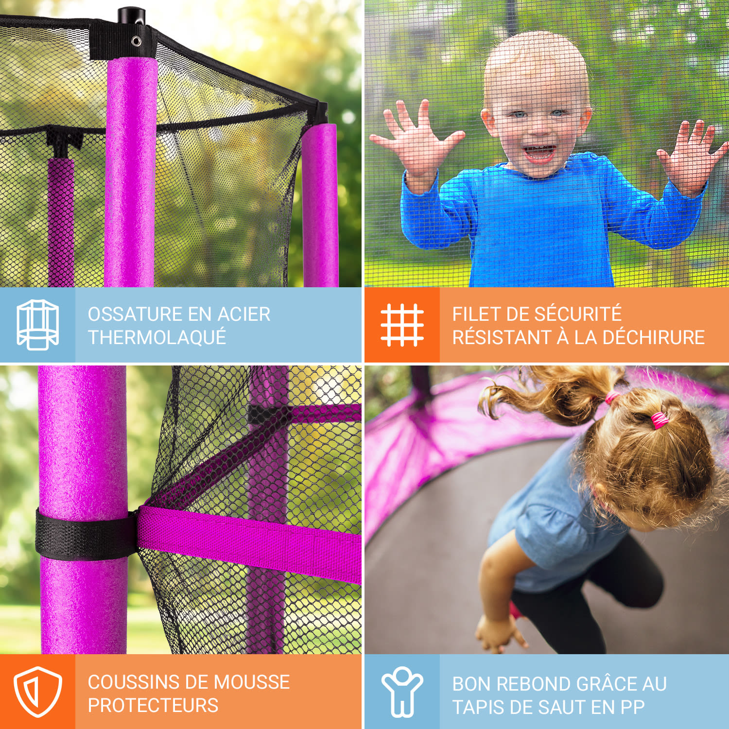 Rocketkid trampoline Ø 140 cm veiligheidsnet bungeevering vanaf 3 jaar Fuchsia