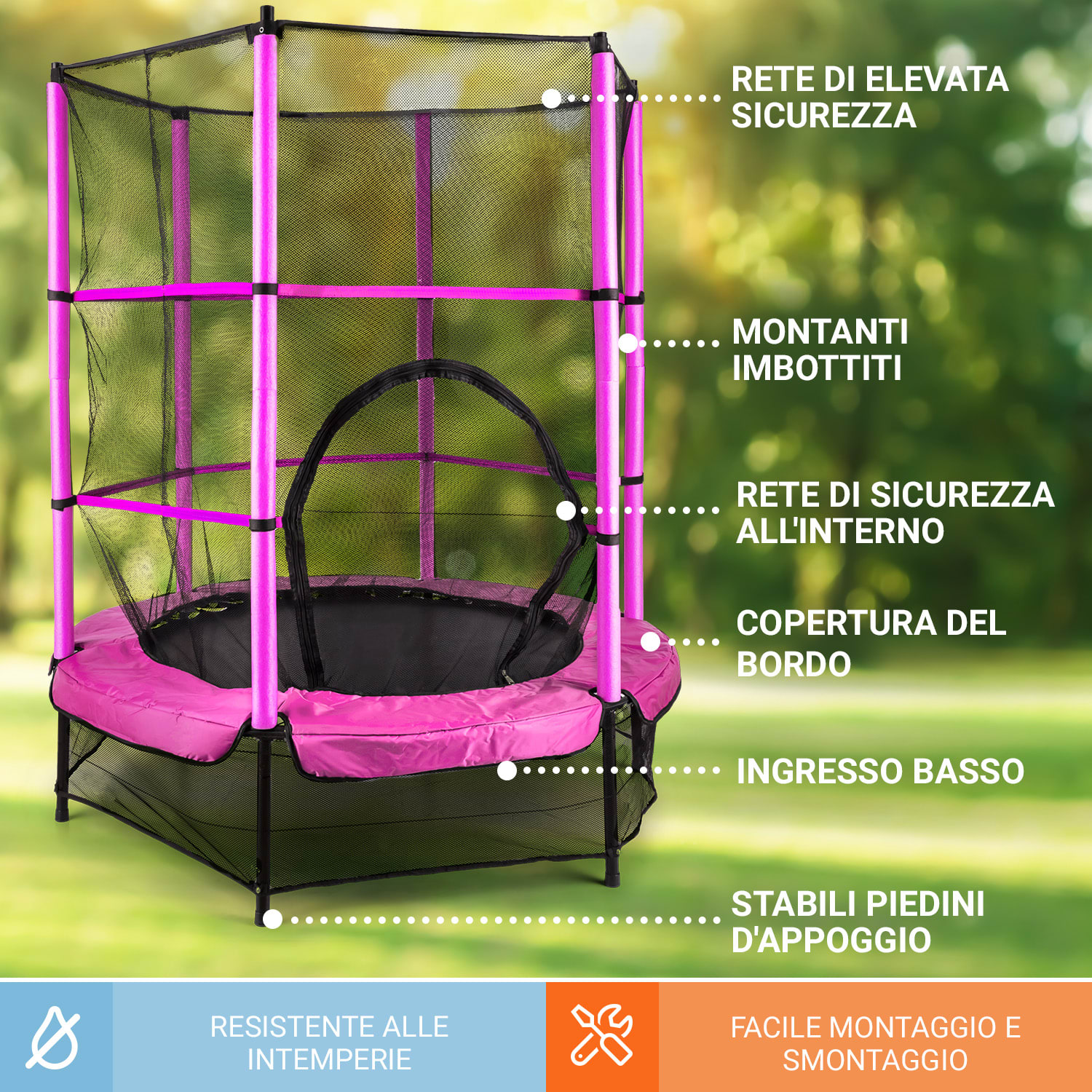 Trampolino Rocketkid Ø140cm Rete di sicurezza Sospensione-Bungee A partire da 3 anni Fucsia