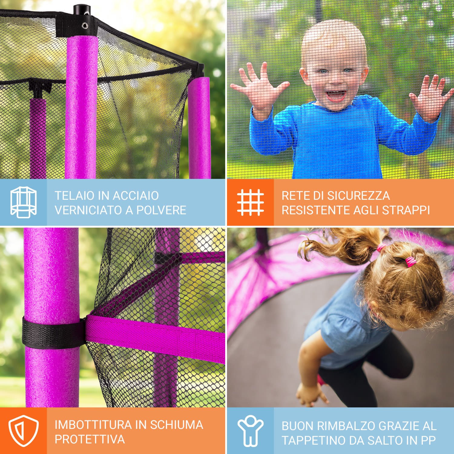 Trampolino Rocketkid Ø140cm Rete di sicurezza Sospensione-Bungee A partire da 3 anni Fucsia