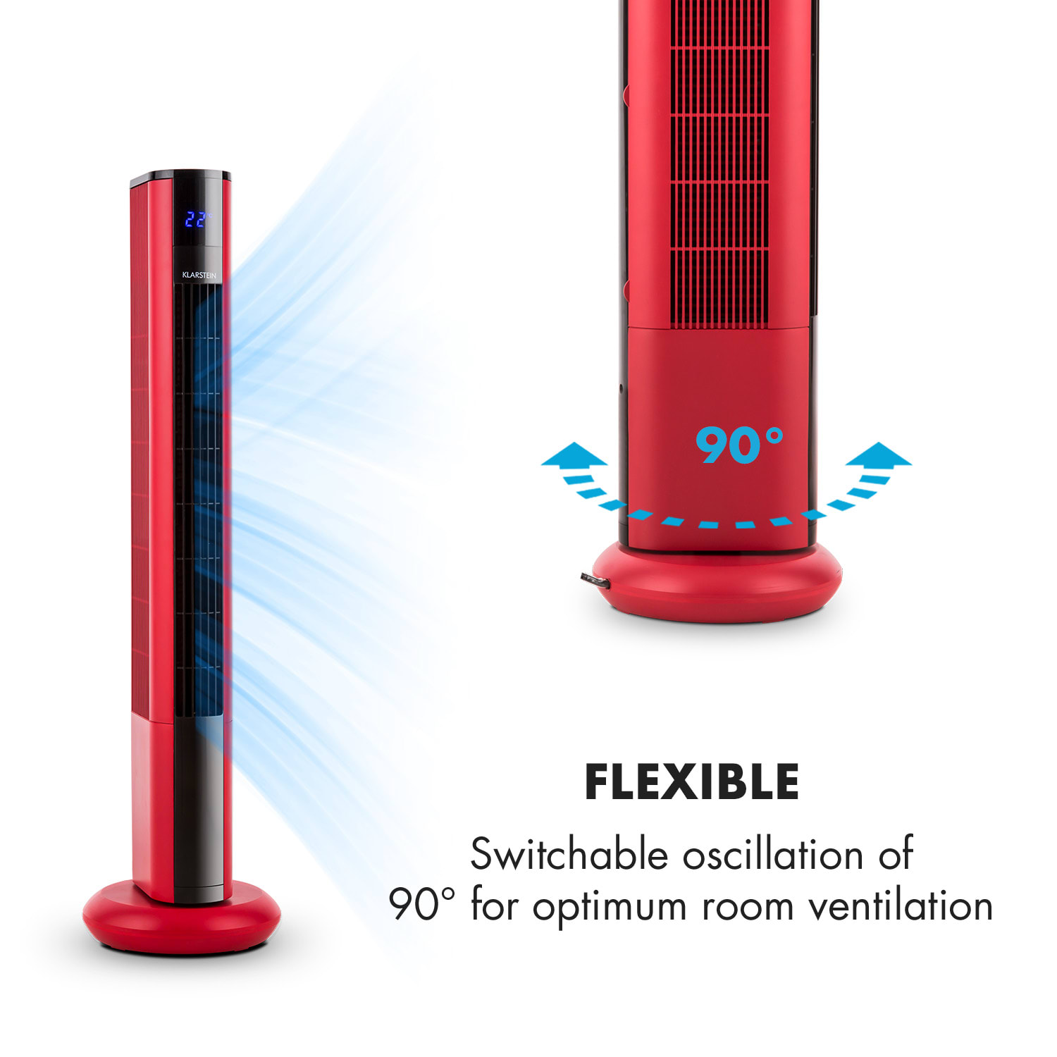 Skyscraper 3G, 50 W, věžový ventilátor s dotykovým ovládáním, dálkový ovladač, červený Červená