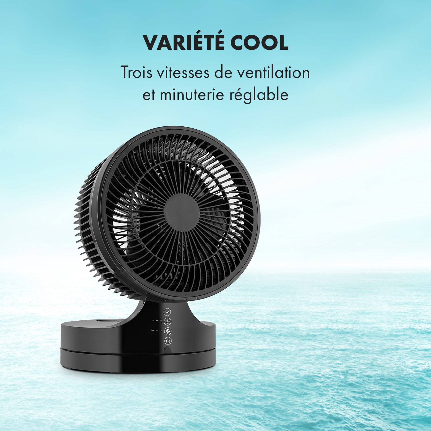 Touchstream Ventilateur de table silencieux Ø 25cm 3 vitesses -noir 