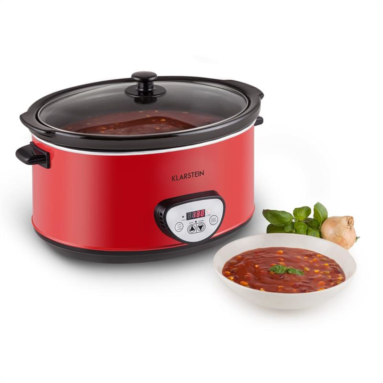 Klarstein Bankett Slow Cooker, piros, 320 W, lassú főzőedény, digitális, 6,5 liter 