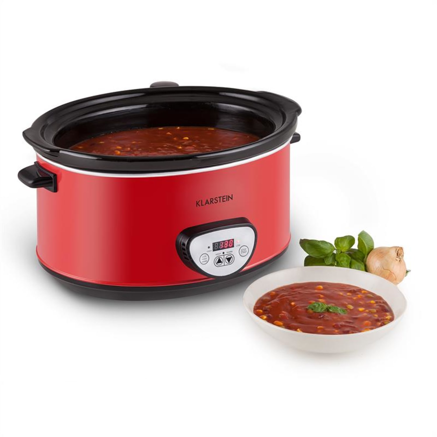 Klarstein Bankett Slow Cooker, piros, 320 W, lassú főzőedény, digitális, 6,5 liter 