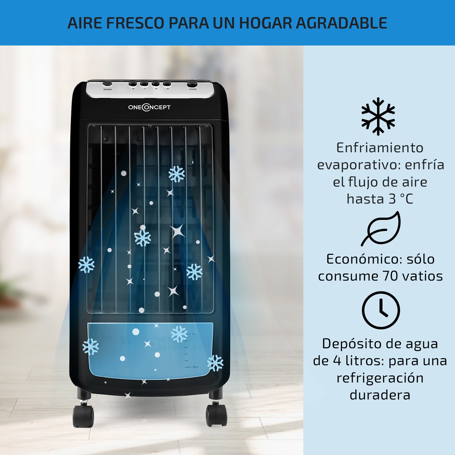CarribeanBlue Climatizador evaporativo, humidificador de aire y ventilador de 400 m³/h Blanco 