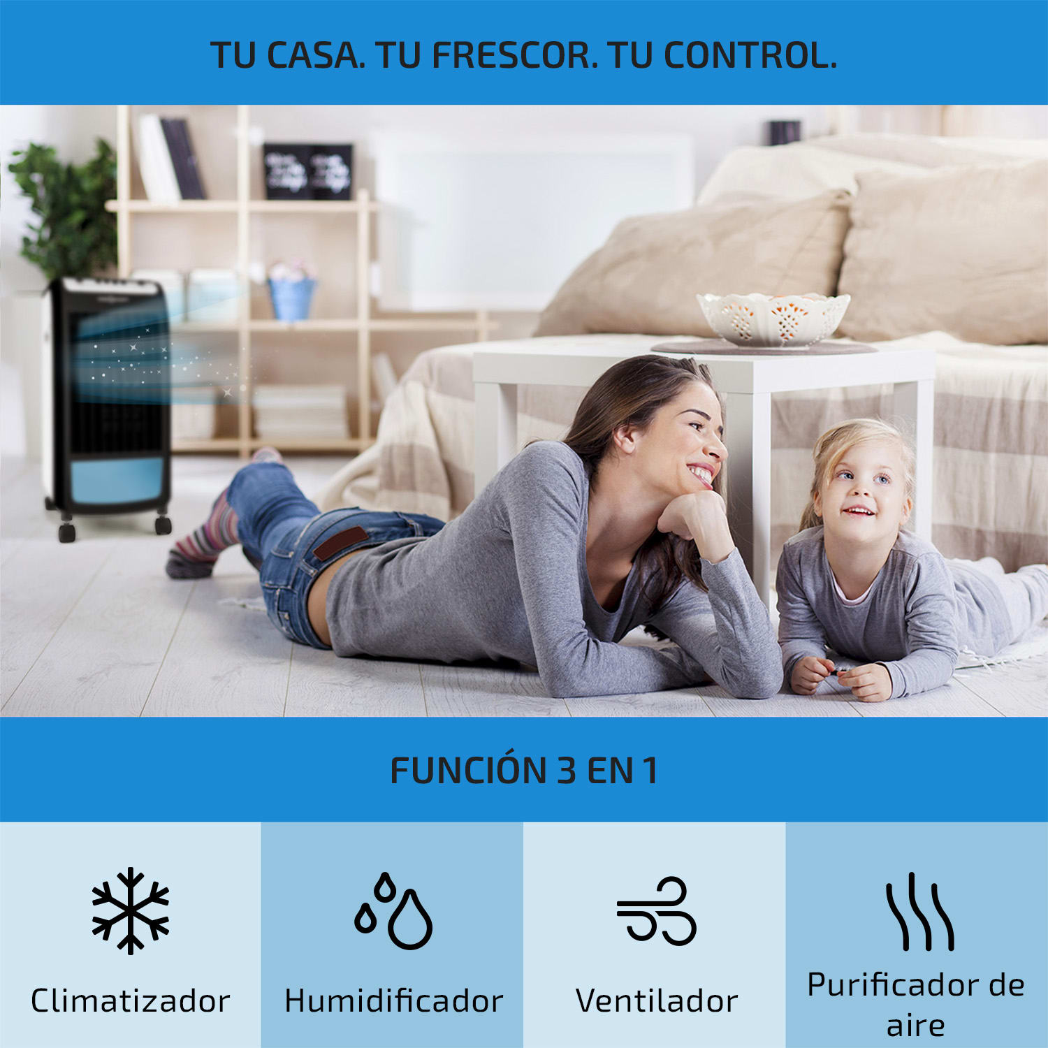 CarribeanBlue Climatizador evaporativo, humidificador de aire y ventilador de 400 m³/h Blanco 