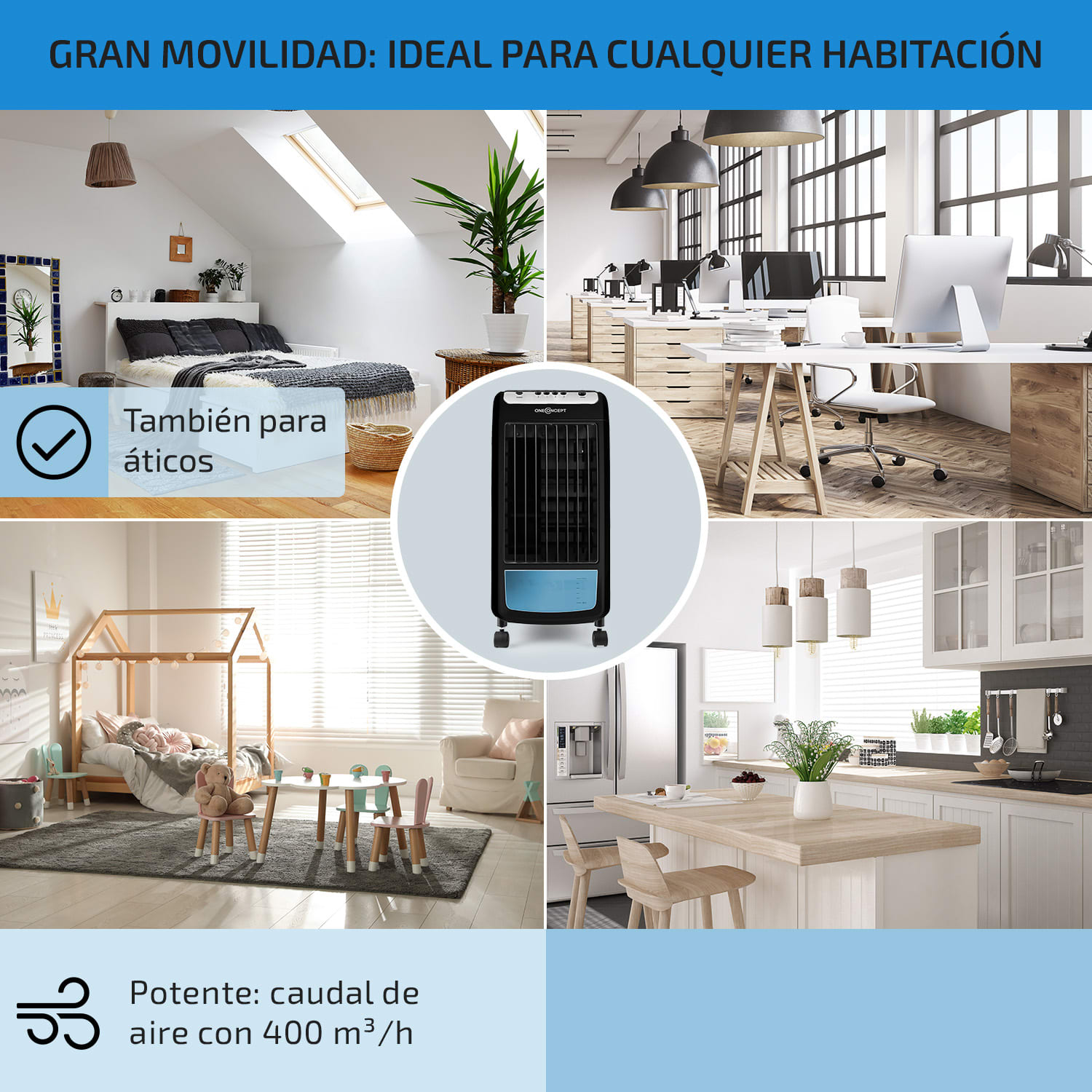 CarribeanBlue Climatizador evaporativo, humidificador de aire y ventilador de 400 m³/h Blanco 