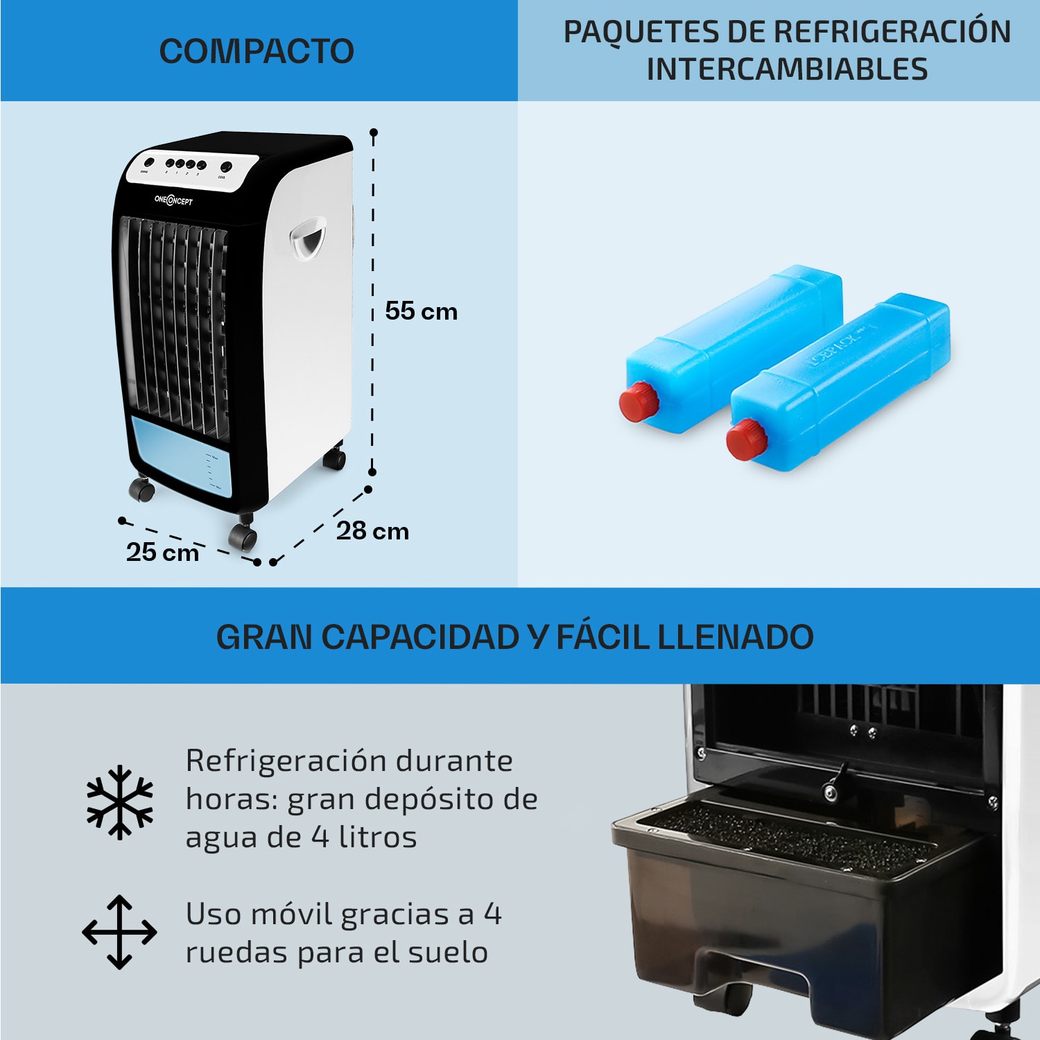 CarribeanBlue Climatizador evaporativo, humidificador de aire y ventilador de 400 m³/h Blanco 