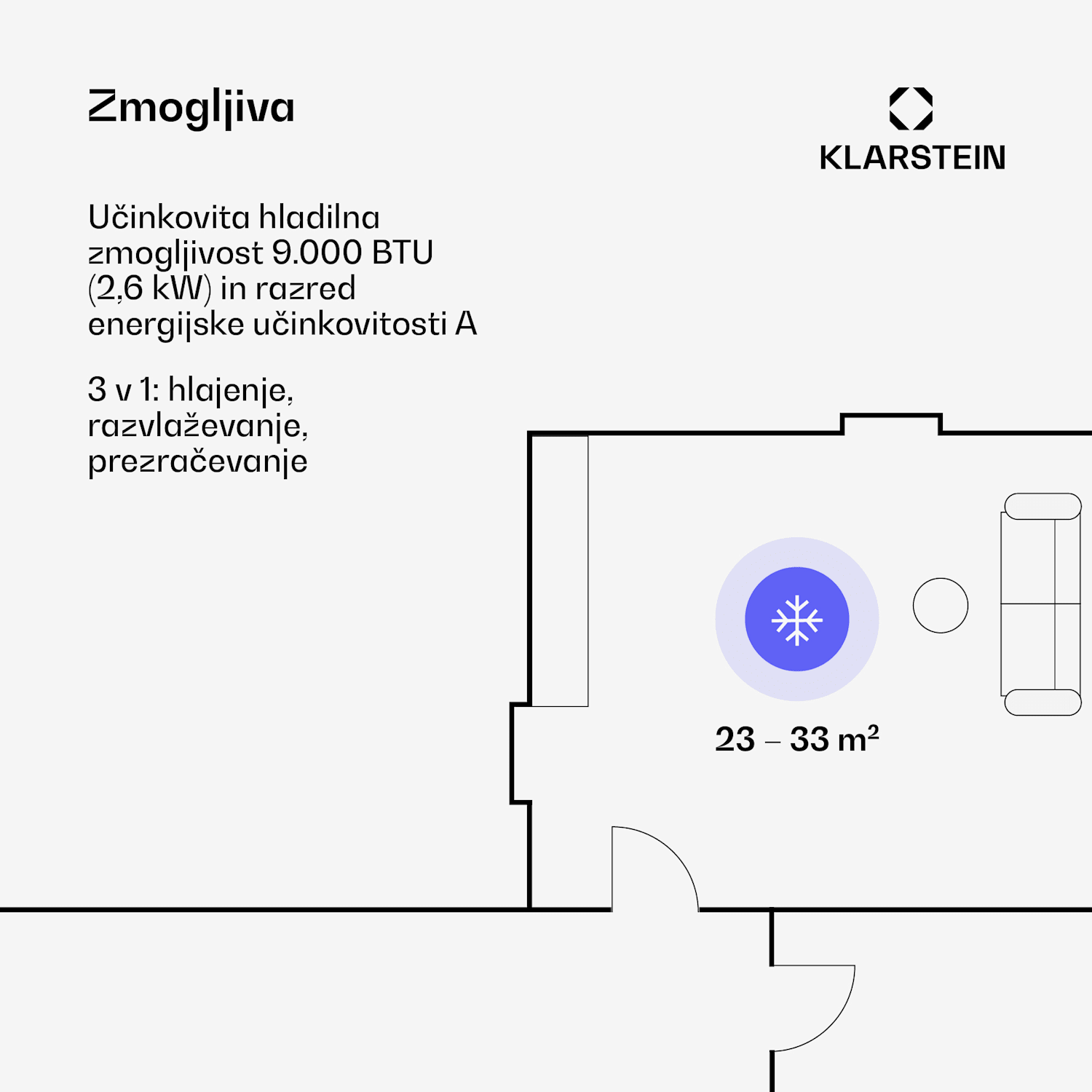 Metrobreeze 9 New York, 2600 W, 9000 BTU / uro, Klima-naprava, timer, bela barva 