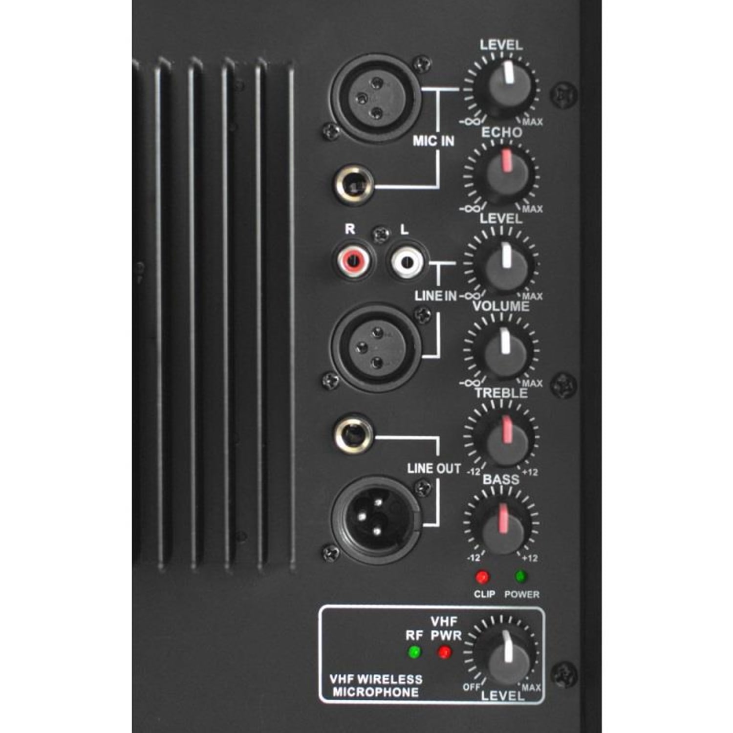 SPJ-1500A, aktivní 38 cm (15") PA reproduktor, VHF, AUX, včetně bezdrátového mikrofonu, 800W 