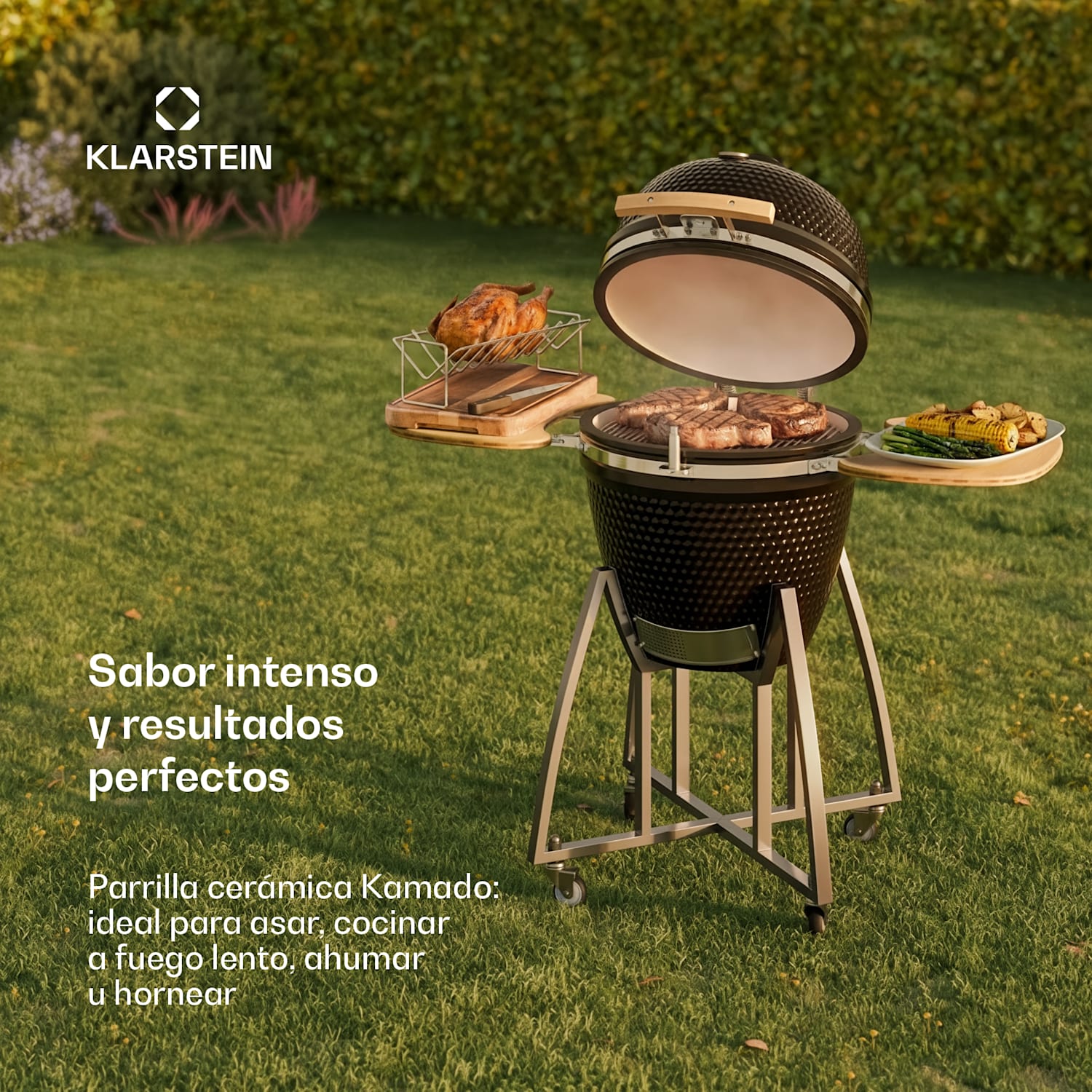 Kingsize Barbacoa Kamado de cerámica 21" Ahumador Acero inox 