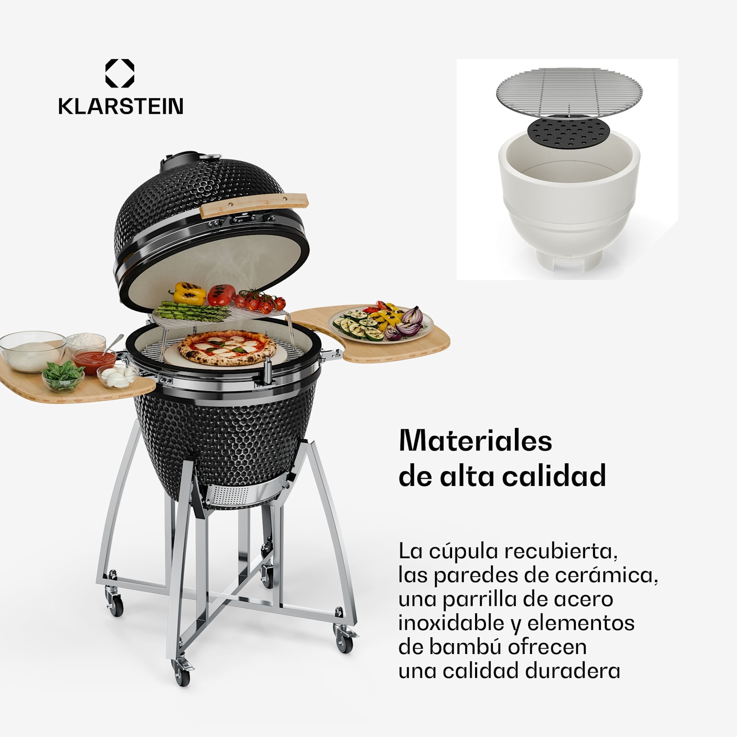 Kingsize Barbacoa Kamado de cerámica 21" Ahumador Acero inox 