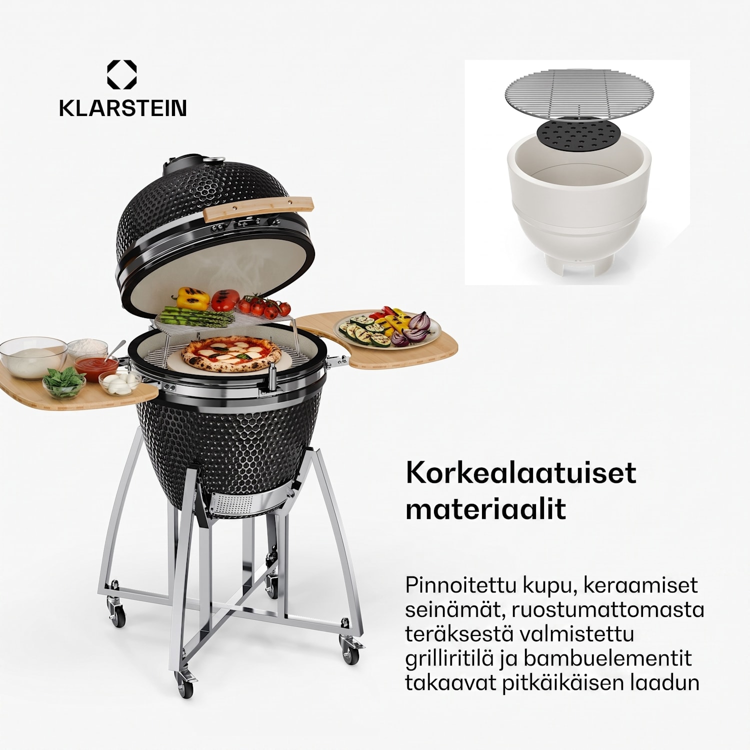 Kingsize Kamado-grilli keraaminen 21" Smoker Slowcooking jaloteräs 