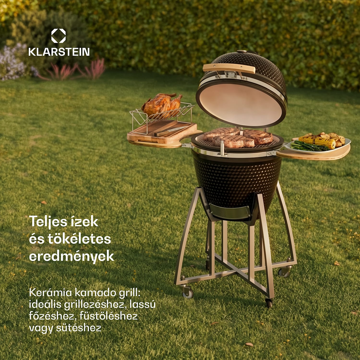 KIngsize, kamado grills, kerámia, 21", füstölés, lassú sütés, rozsdamentes acél 