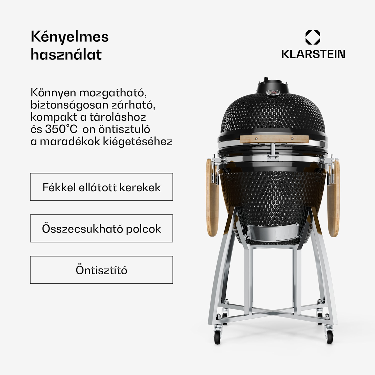 KIngsize, kamado grills, kerámia, 21", füstölés, lassú sütés, rozsdamentes acél 